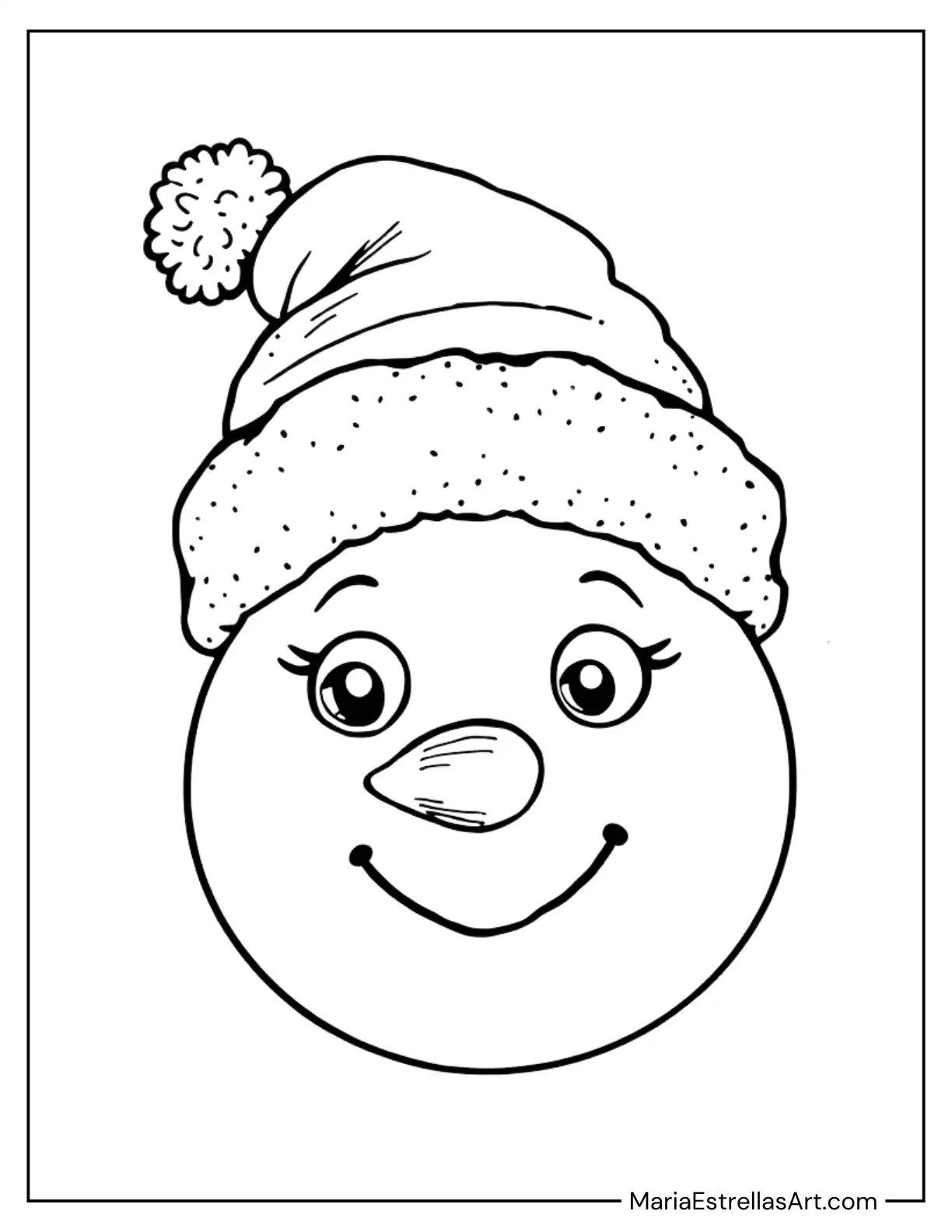 Cute Snowman Head with a Santa Hat to Color for Kids