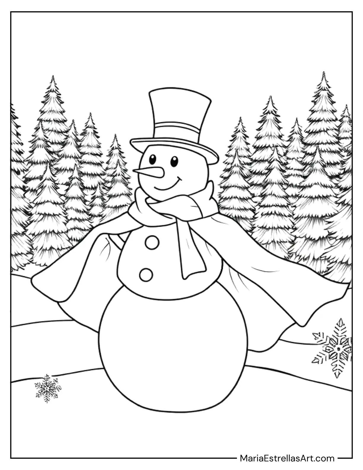 Snowman Wearing a Cape Like a Superhero Coloring Page