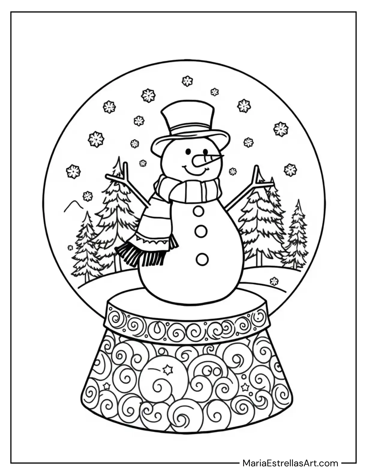 Snowman in a Magical Snowglobe Coloring Page