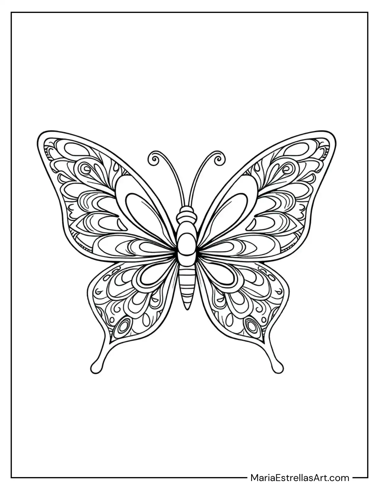 A Boho Butterfly with Mandala-Style Wings Coloring Page