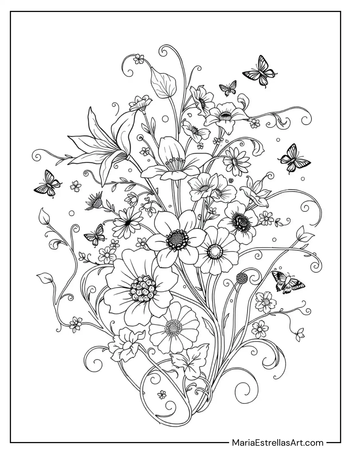 Art Nouveau Floral Design for Adults to Color