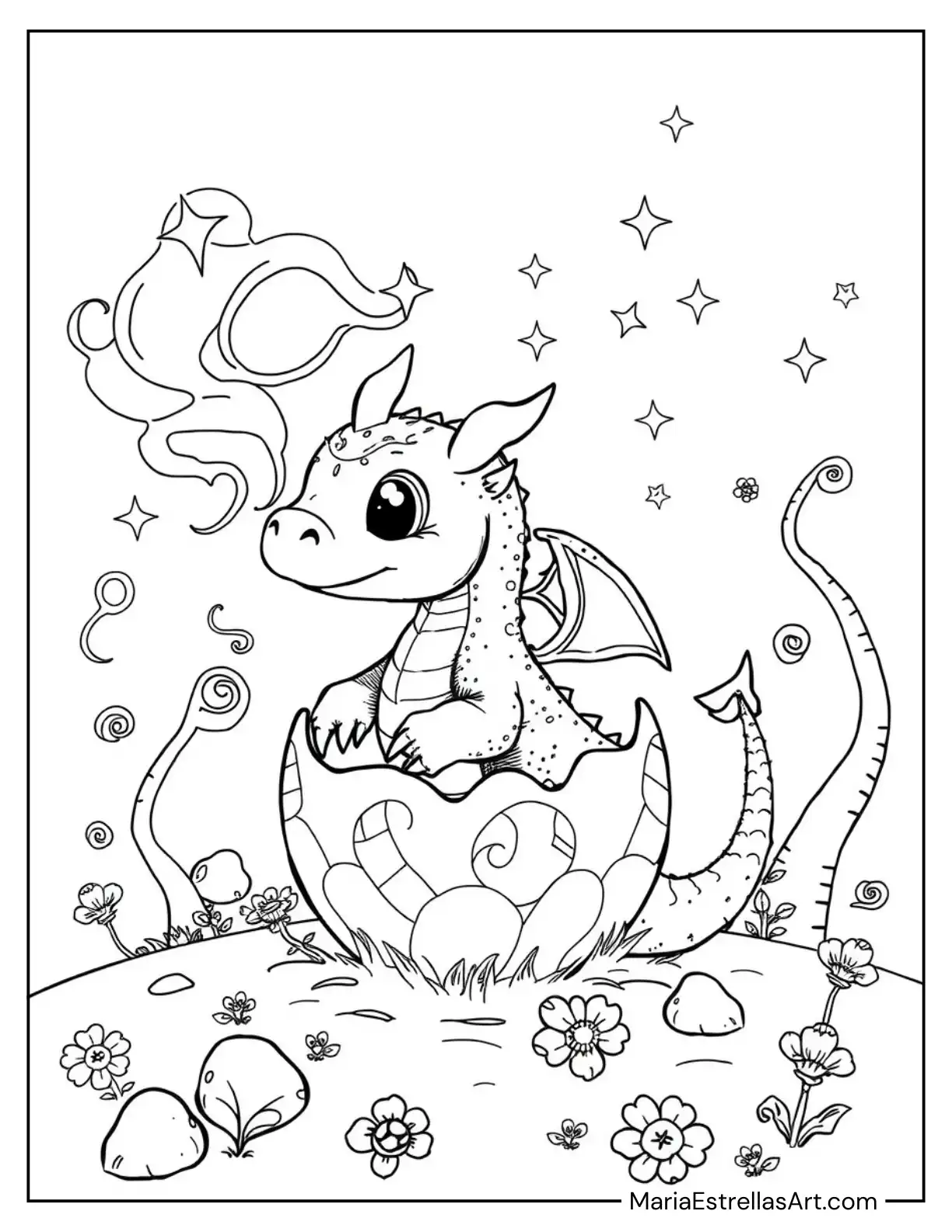 Baby Dragon Hatching from a Magical Egg to Color for Kids