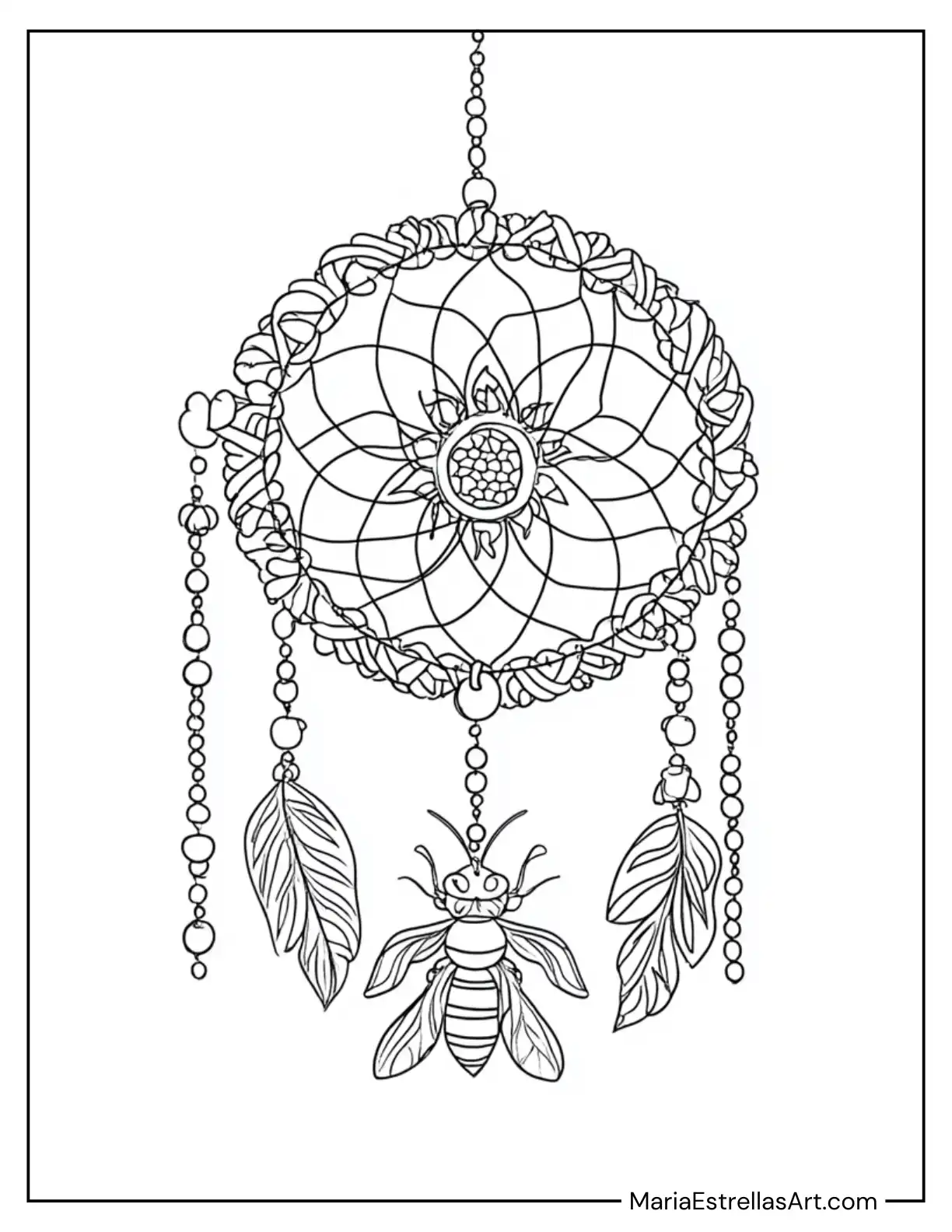 Bee-Themed Dreamcatcher With Hives to Color for Kids