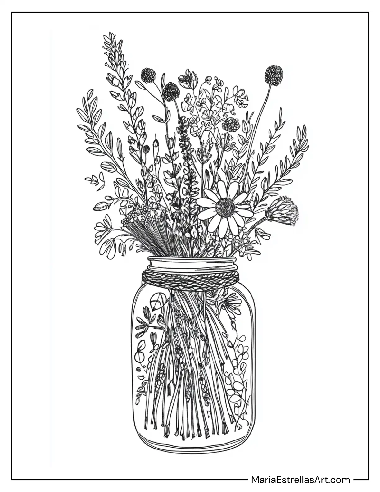 Bohemian Jar Filled With Dried Flowers and Tassels Coloring Sheet