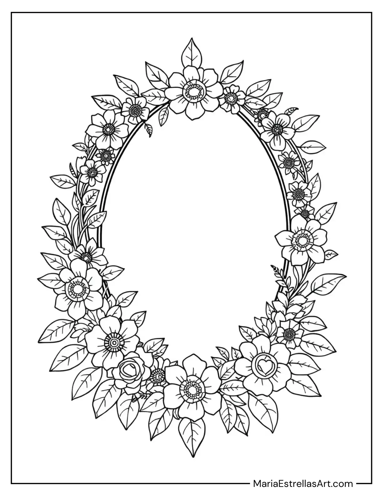 Boho Arched Mirror with Floral Embellishments Coloring Sheet