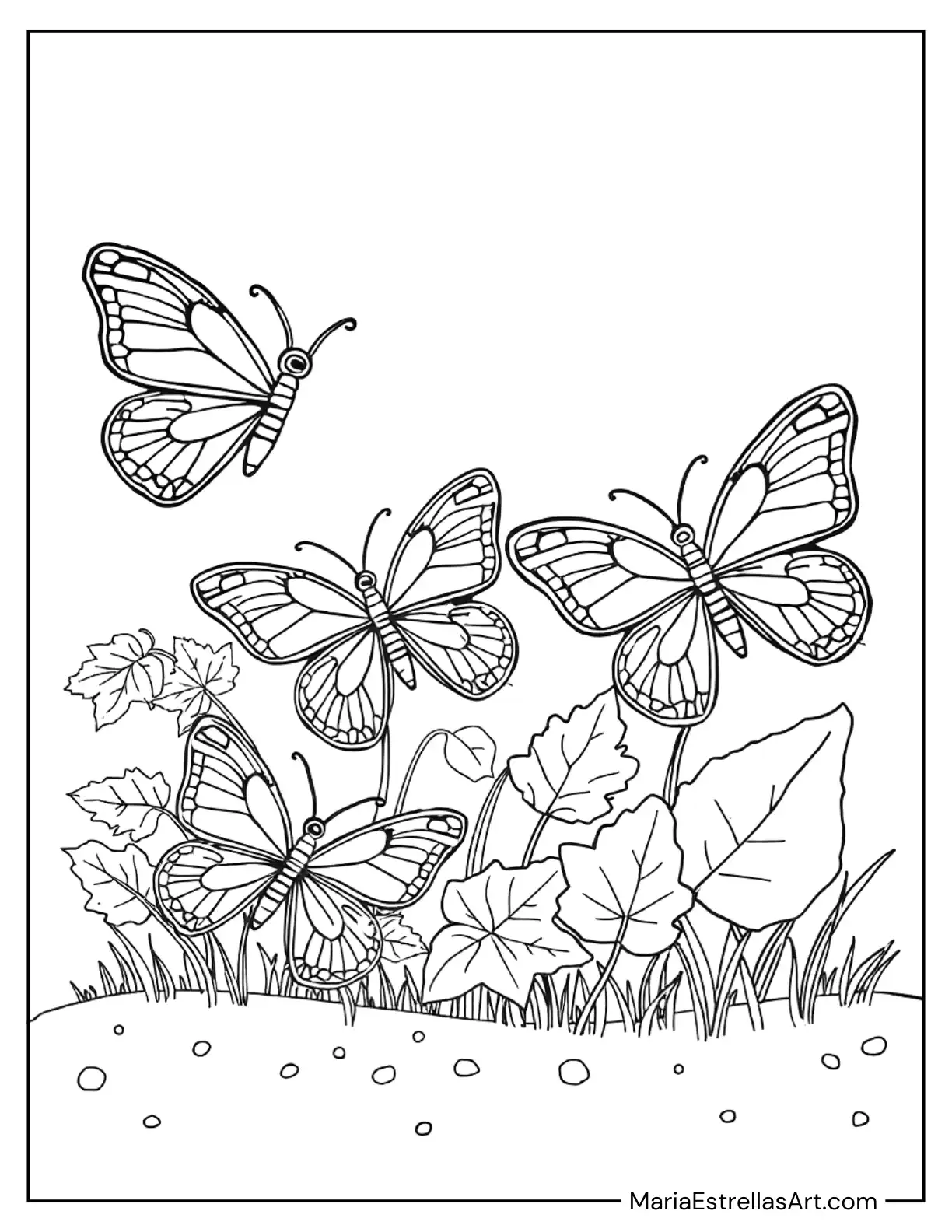 Butterflies Resting Among Autumn Leaves Coloring Sheet