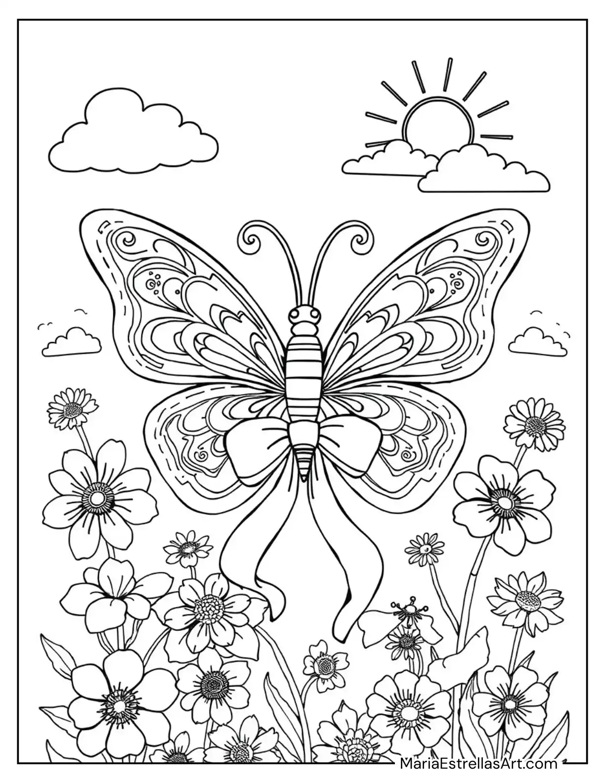 Butterfly with a Ribbon Bow on Its Tail Coloring Page