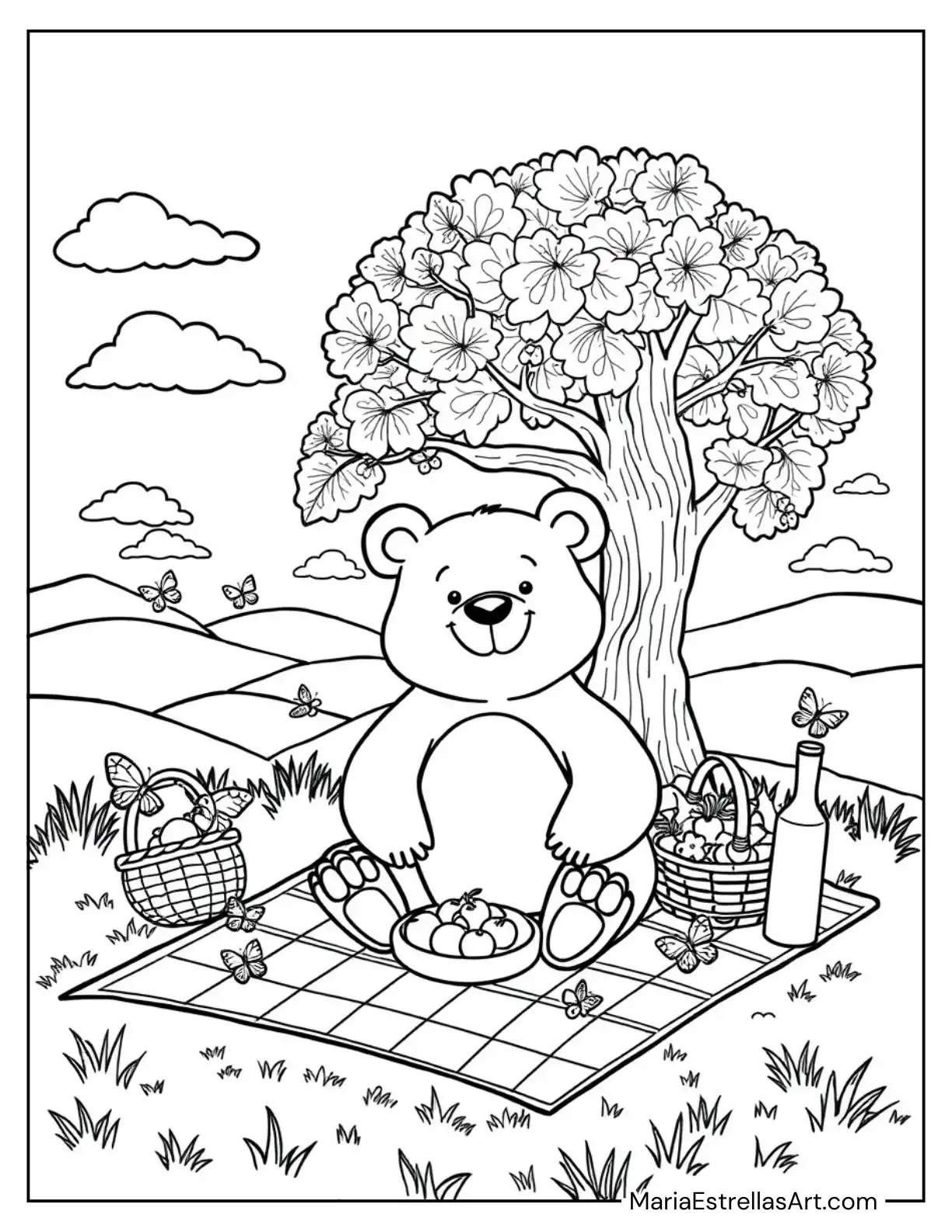 Charming Bear Having a Picnic Coloring Page