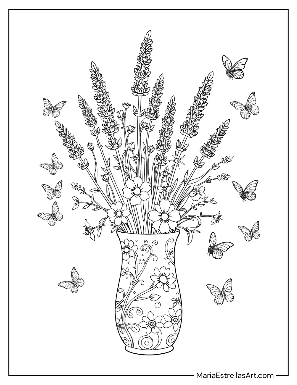 Charming Bouquet of Lavender Stems Coloring Page