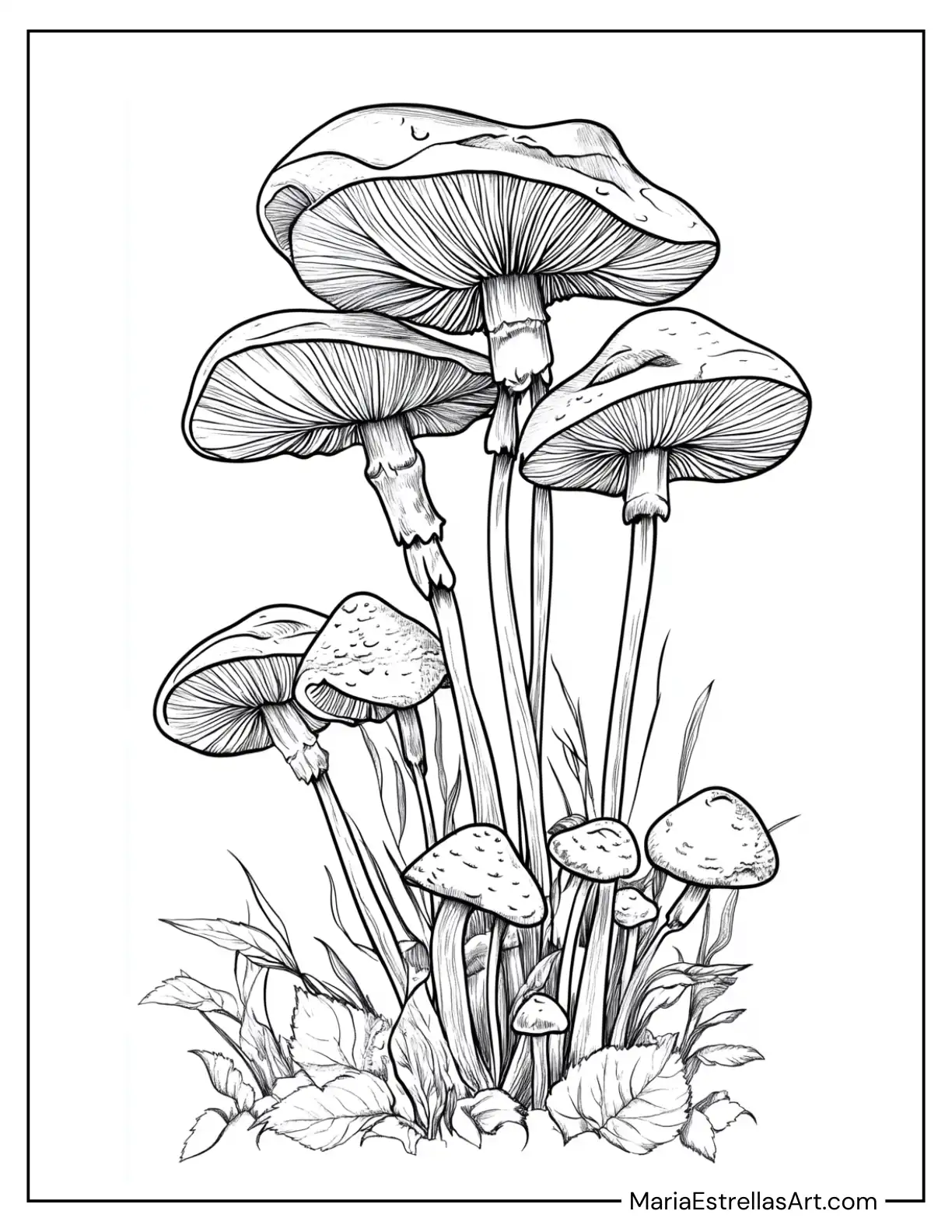 Cluster of Mushrooms to Color for Kids