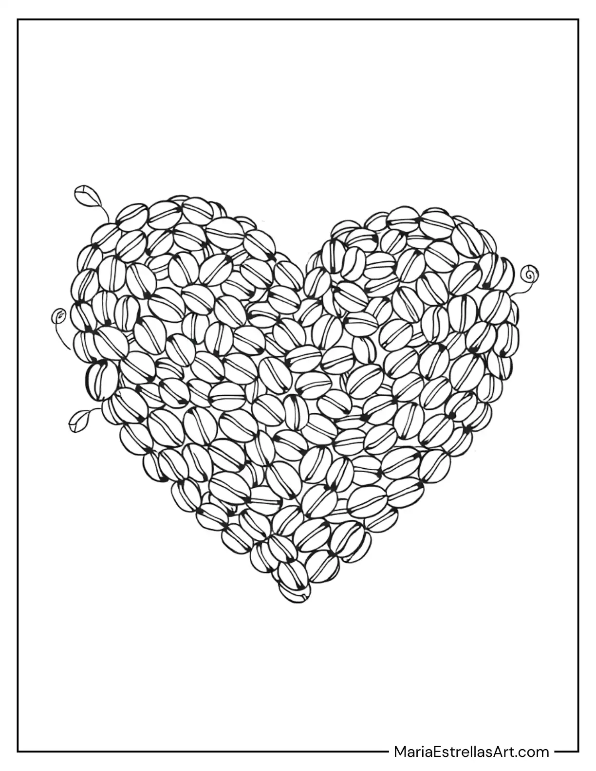 Coffee Beans Forming a Heart Shape Coloring Page