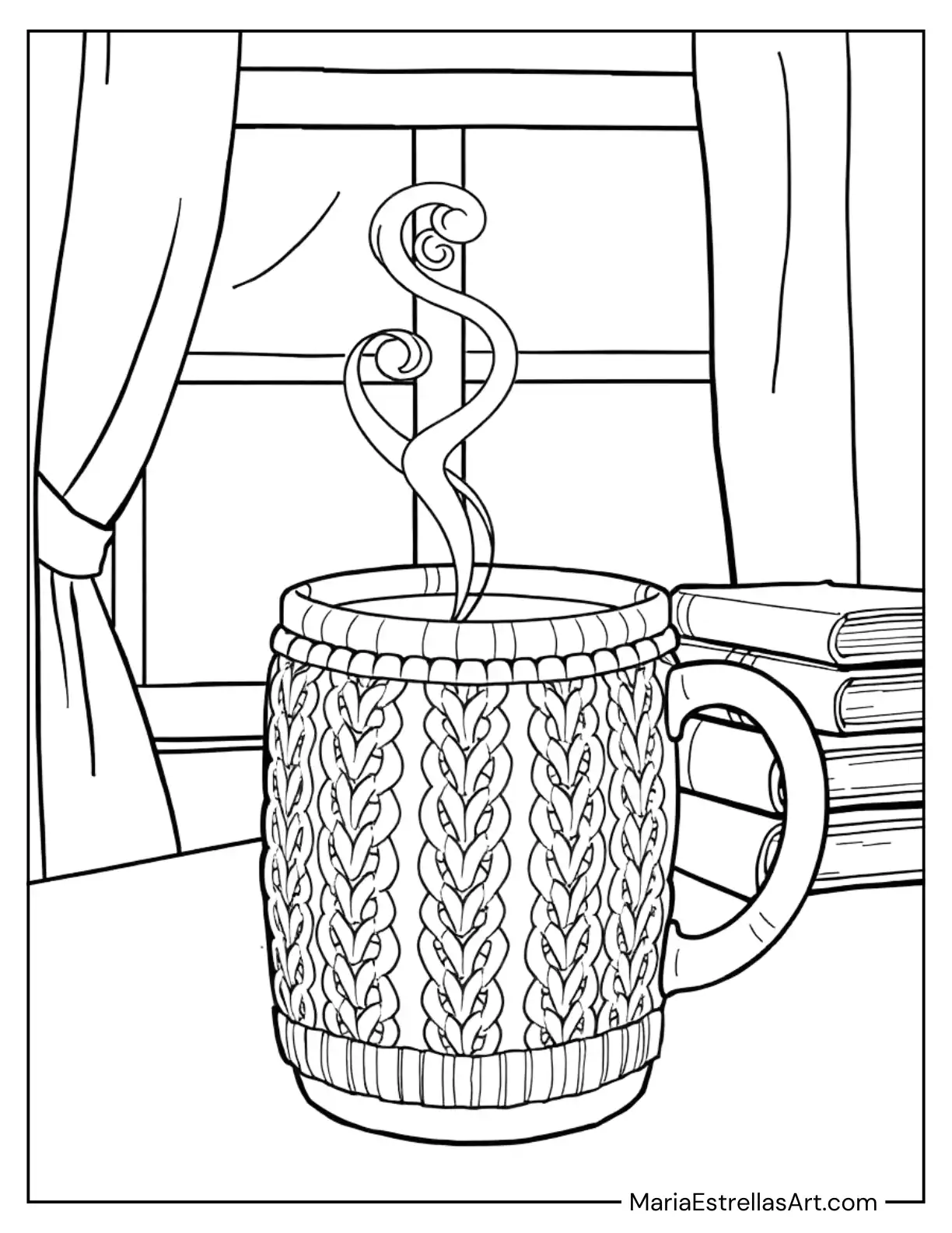 Coffee Mug with a Cozy Knit Sweater Design to Color for Kids