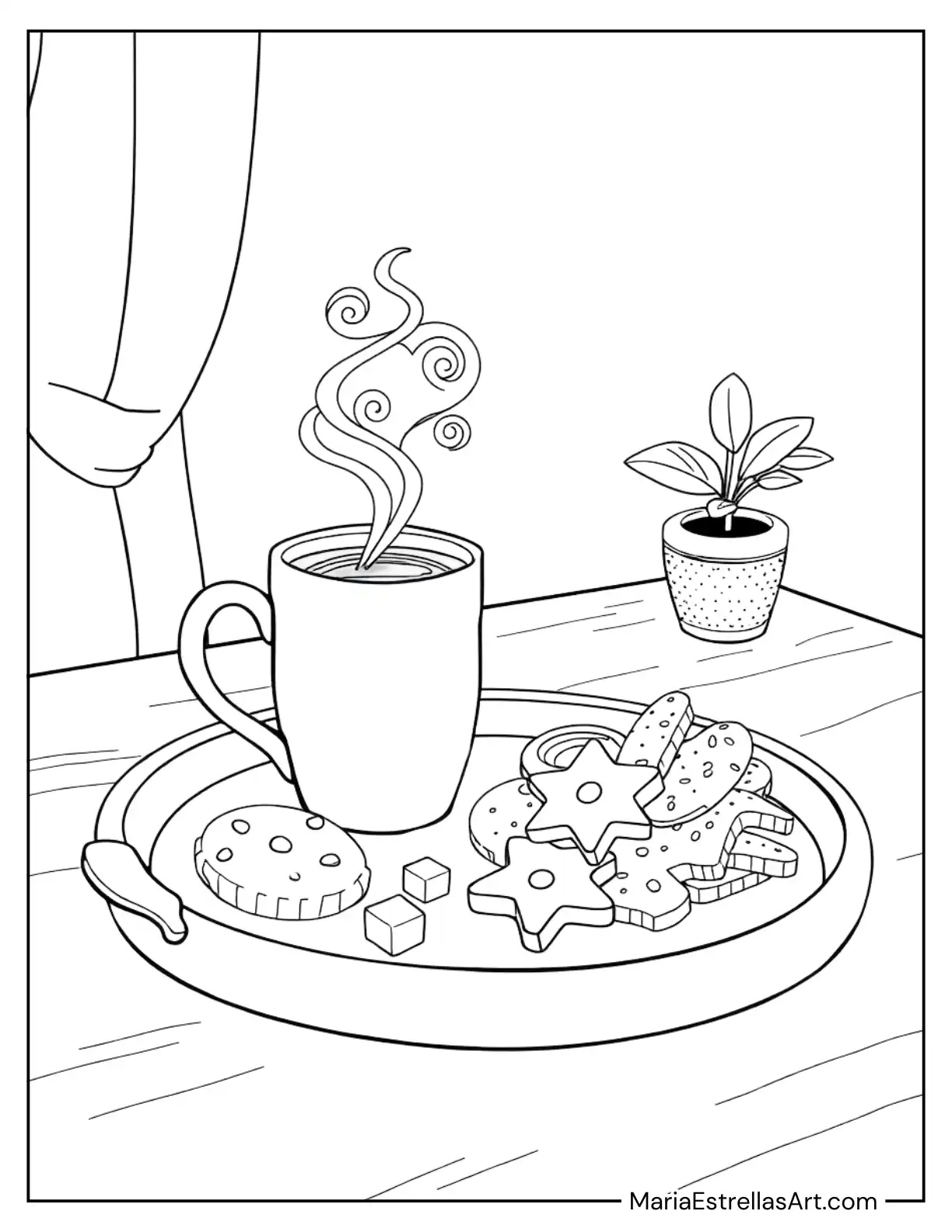 Coffee Tray with Cookies, and Sugar Cubes to Color for Kids