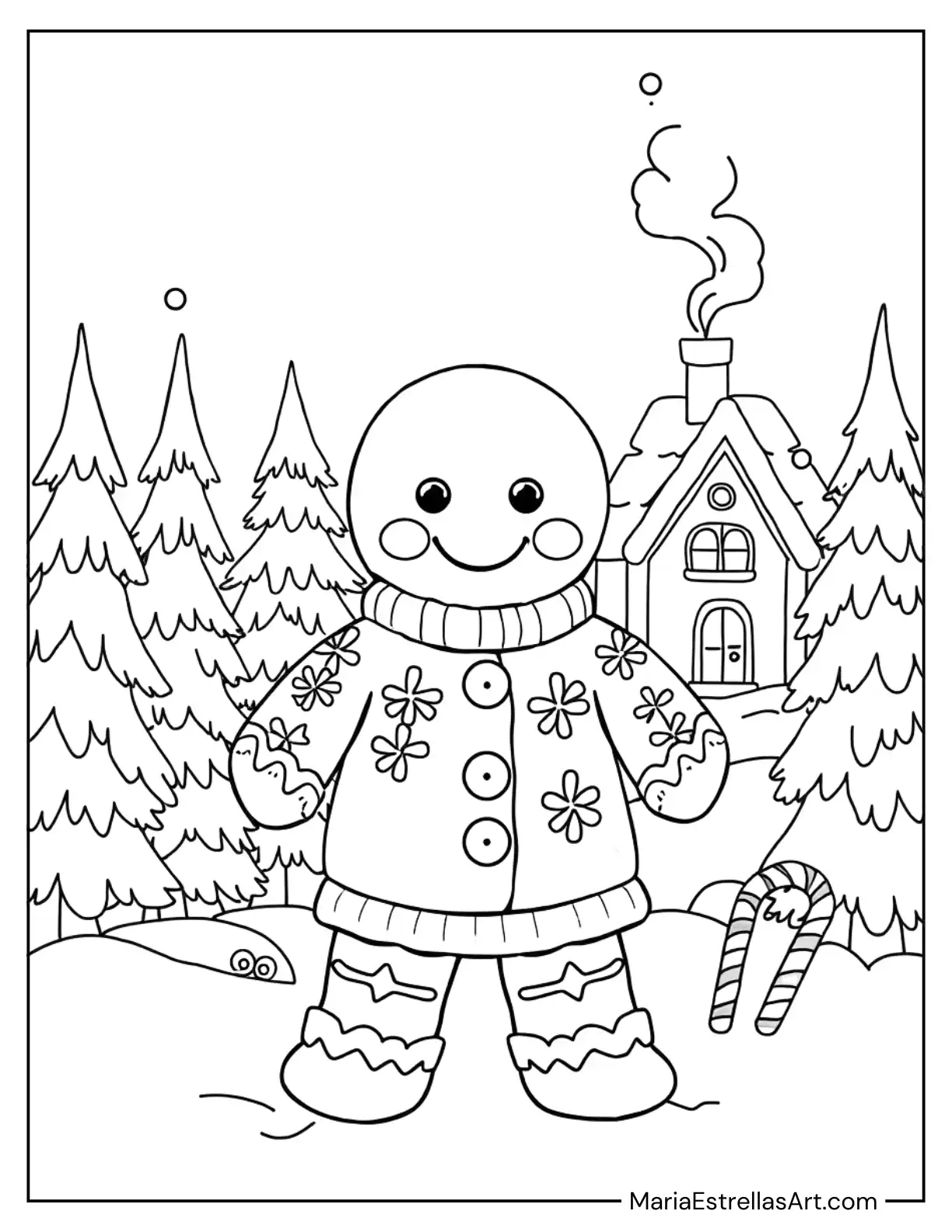 Coloring Sheet of a Gingerbread Man in a Christmas Sweater Coloring Sheet