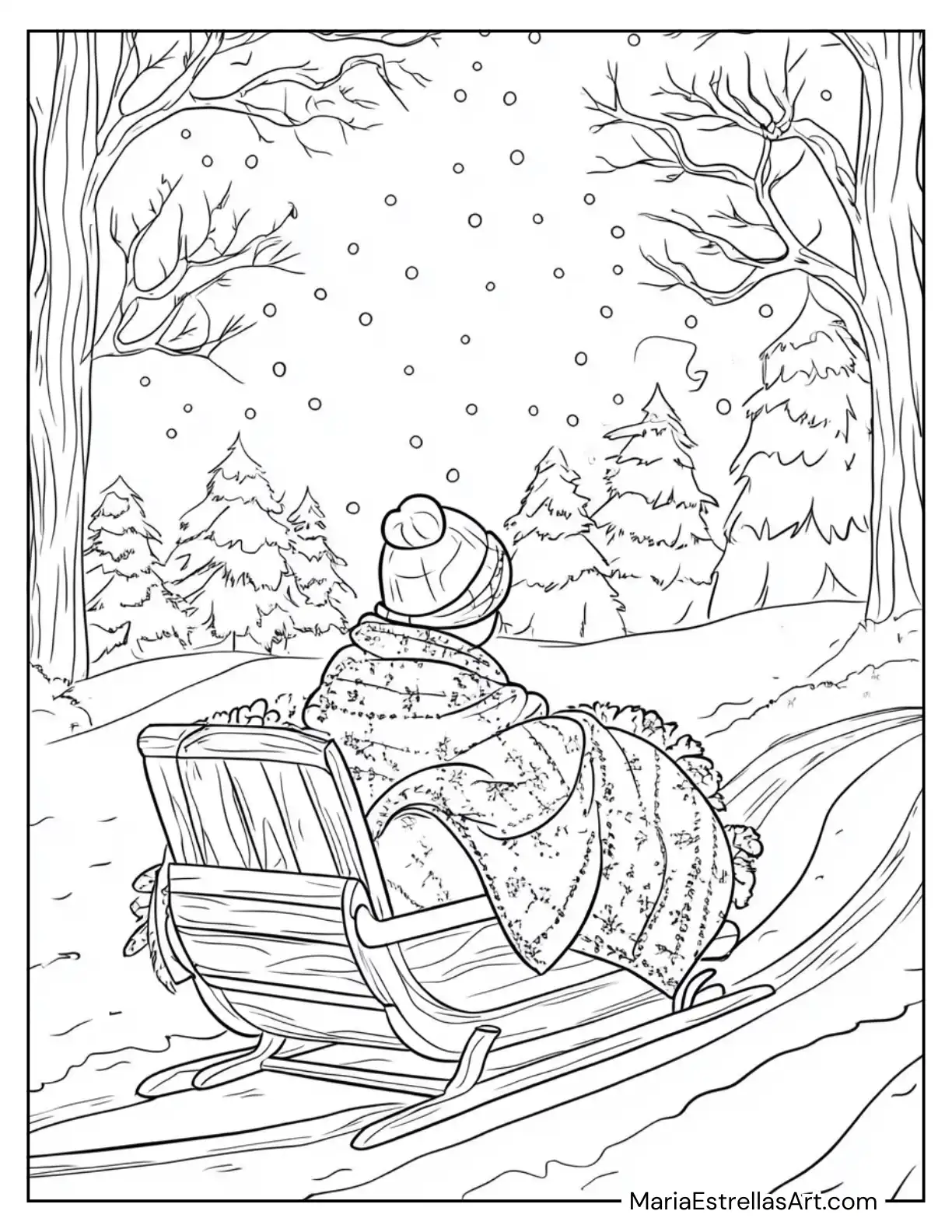 Cozy Sleigh Ride With Blankets to Color for Kids