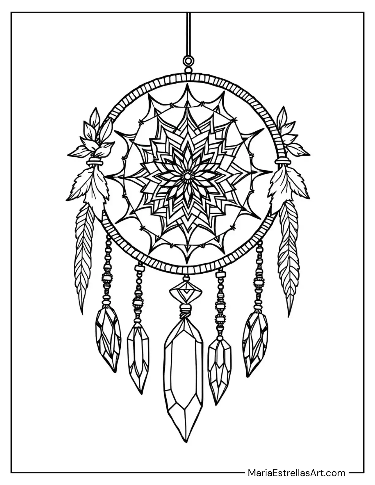 Crystal Dreamcatcher with Hanging Quartz and Gemstones Coloring Sheet