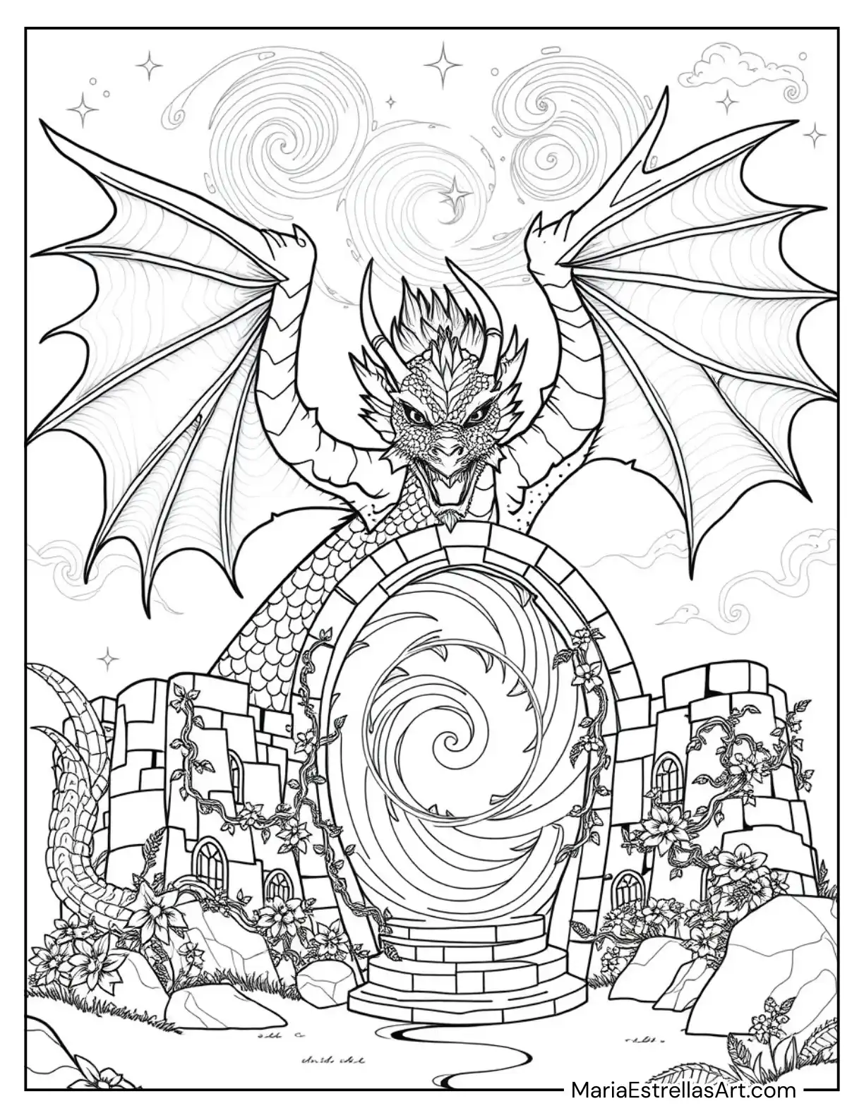 Dragon Guarding a Portal to Another World to Color for Kids