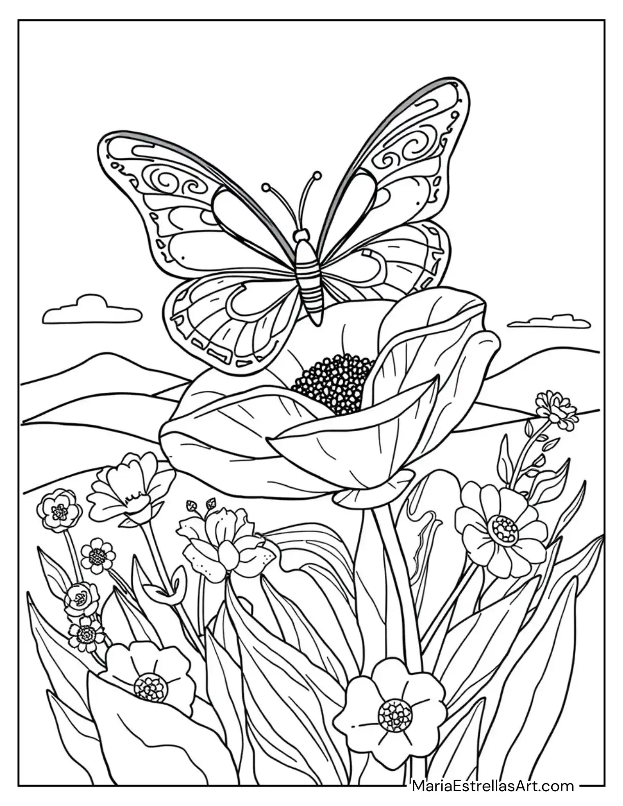 Elegant Butterfly Resting on a Flower Coloring Pages