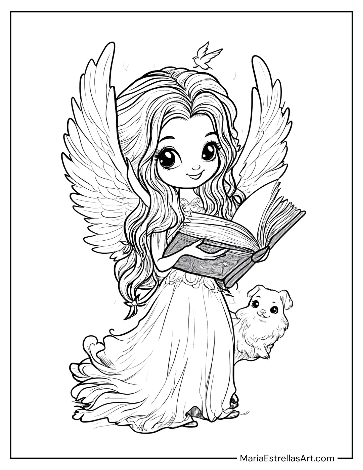 Fairy Holding a Book of Spells to Color for Kids