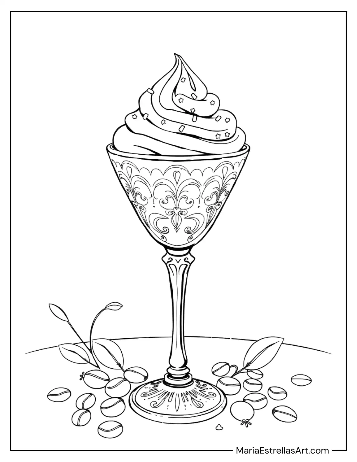 Fancy Coffee Cocktail with Whipped Cream and Sprinkles Coloring Sheet