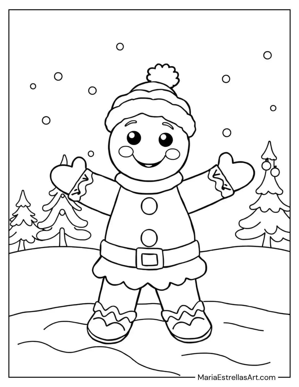 Gingerbread Man Dressed as Santa Claus Coloring Sheet