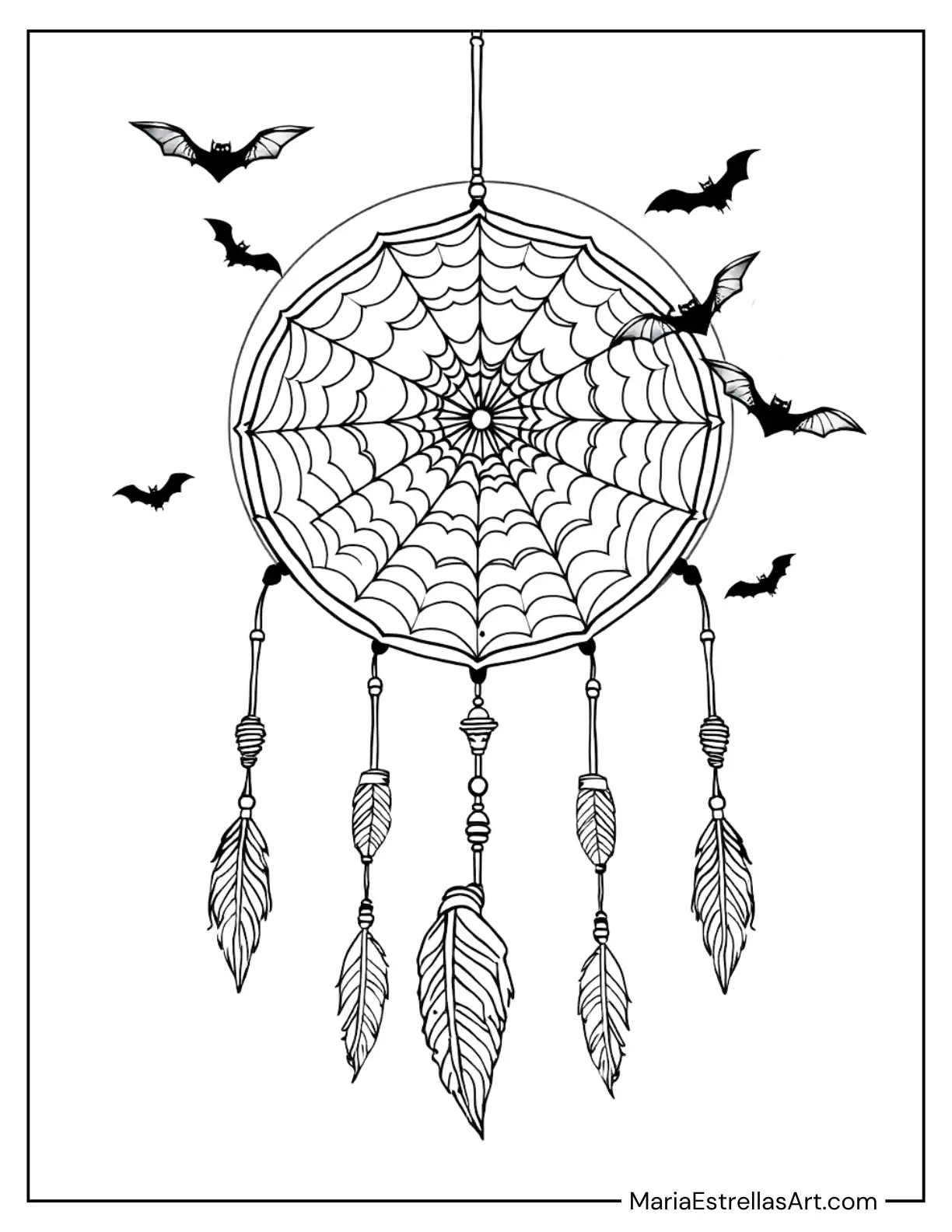 Halloween Pumpkin Dreamcatcher with Spider Web Patterns Coloring Page