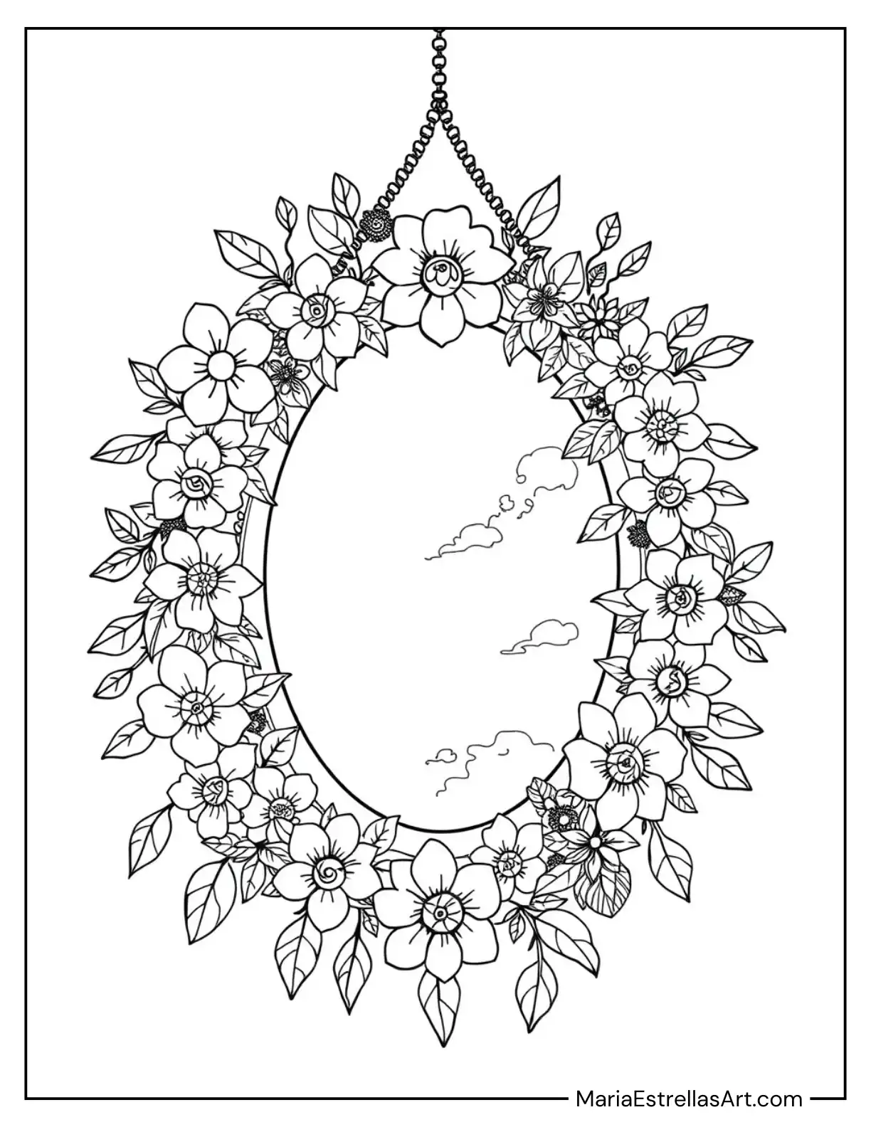 Hanging Boho Mirror with Floral Frames to Color for Kids