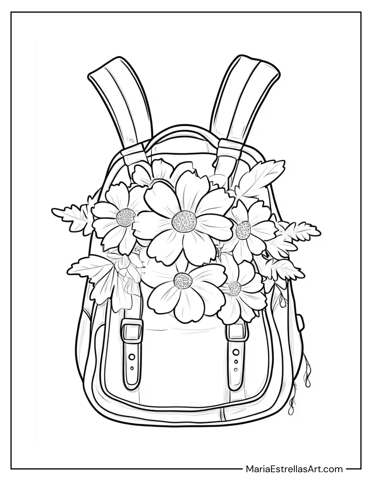 Hippie Backpack Filled With Flowers Coloring Sheet