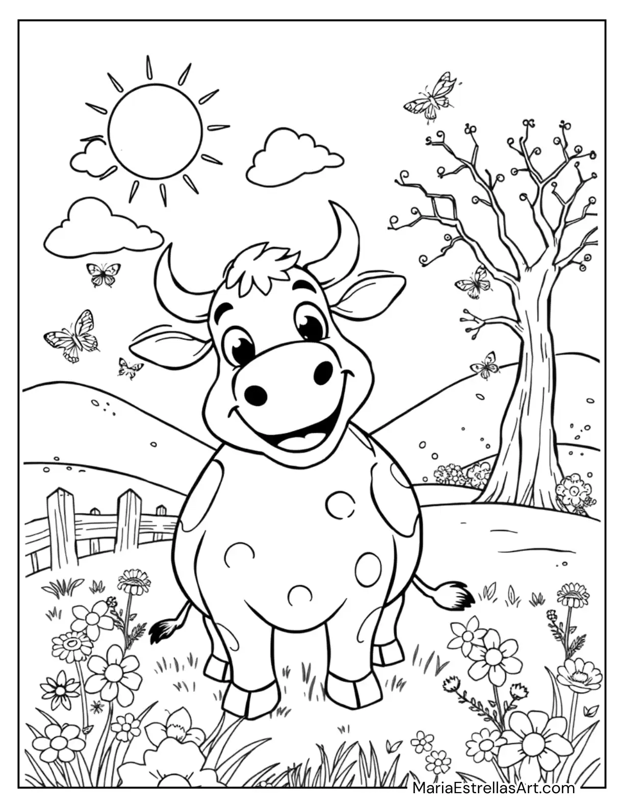 Laughing Cow with Big, Goofy Eyes Coloring Sheet