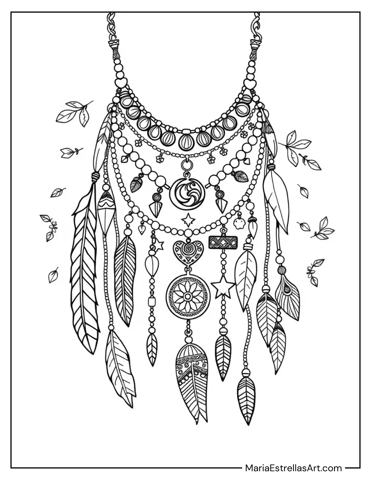 Layered Boho Necklace with Charms and Pendants Coloring Page