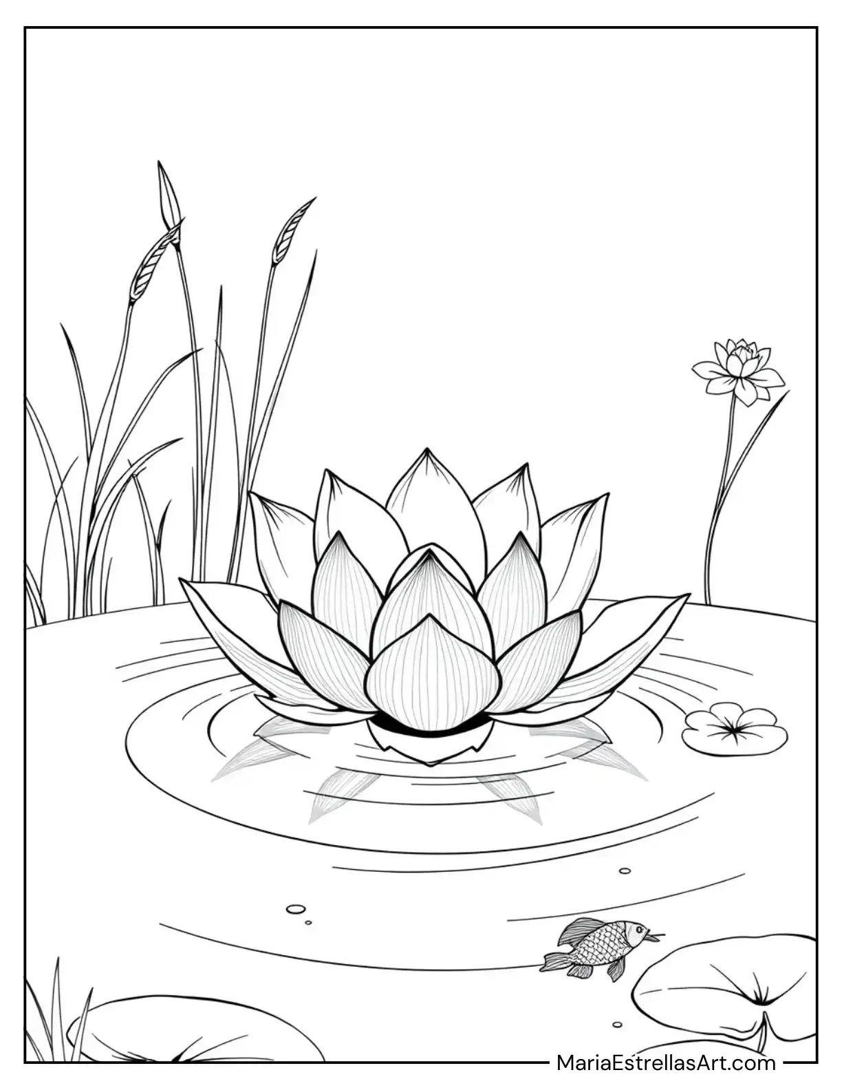 Lotus Flower Floating in a Tranquil Pond Coloring Page