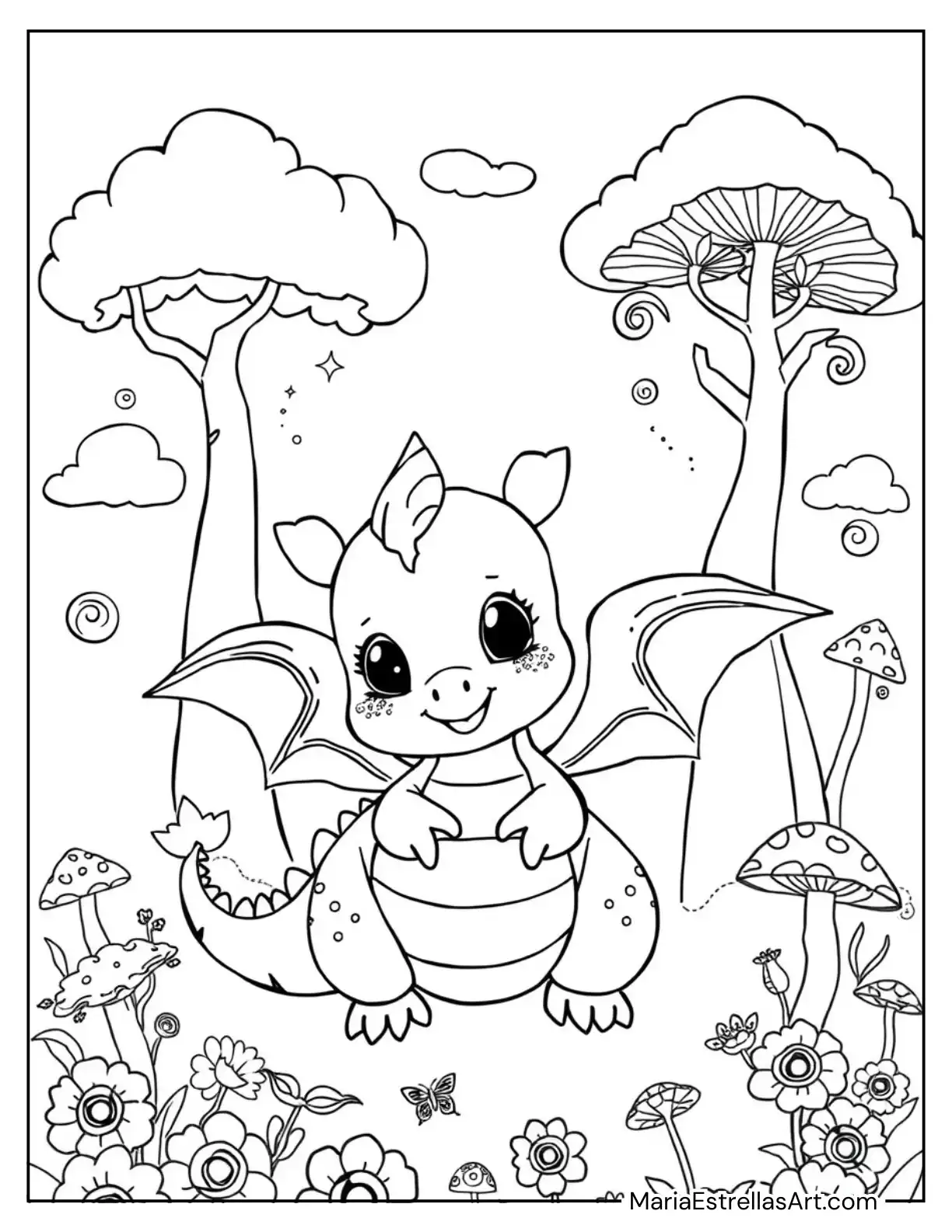 Playful Baby Dragon with Sparkling Wings Coloring Page