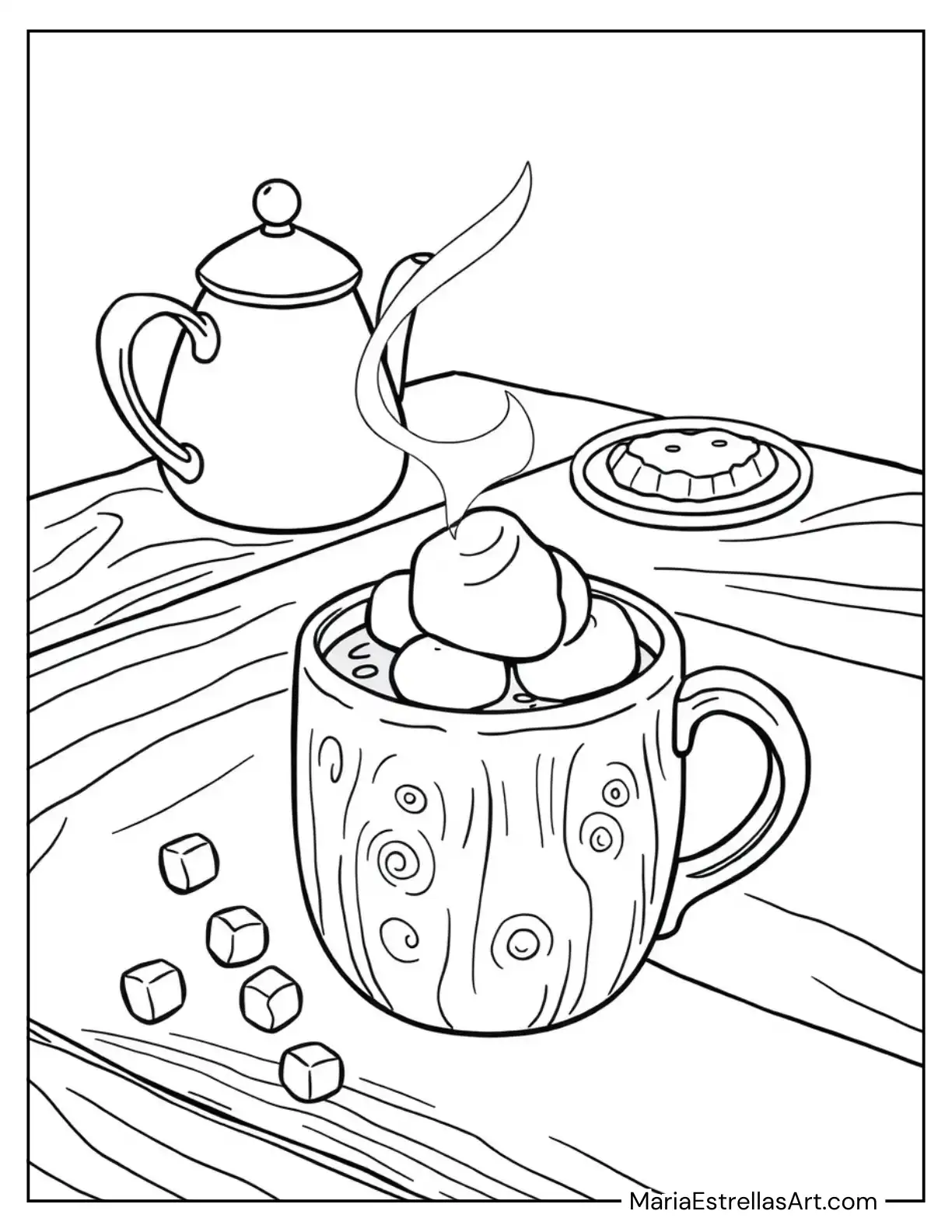 Rustic Coffee Mug with a Marshmallow Topping Coloring Sheet