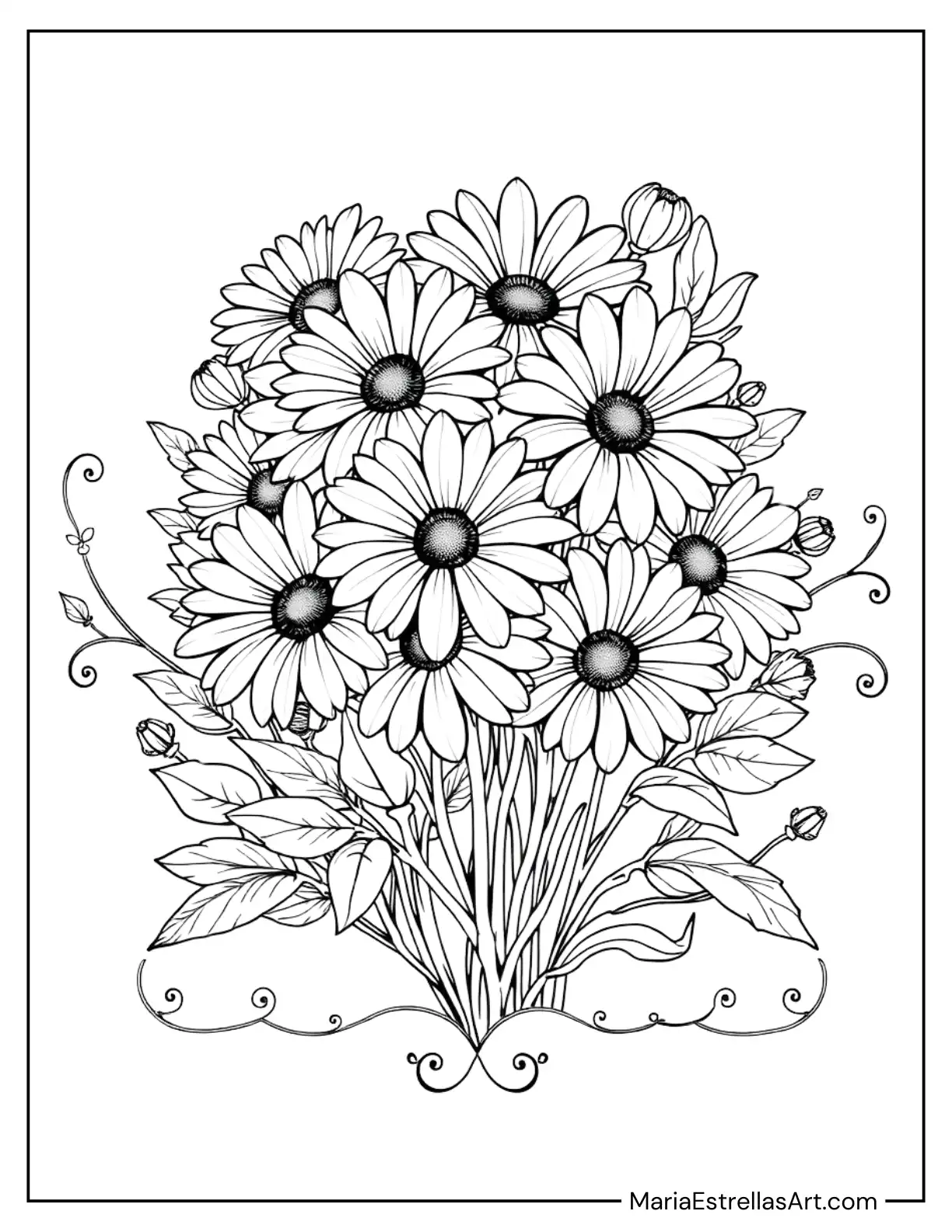 Simple Daisy Bouquet to Color for Kids