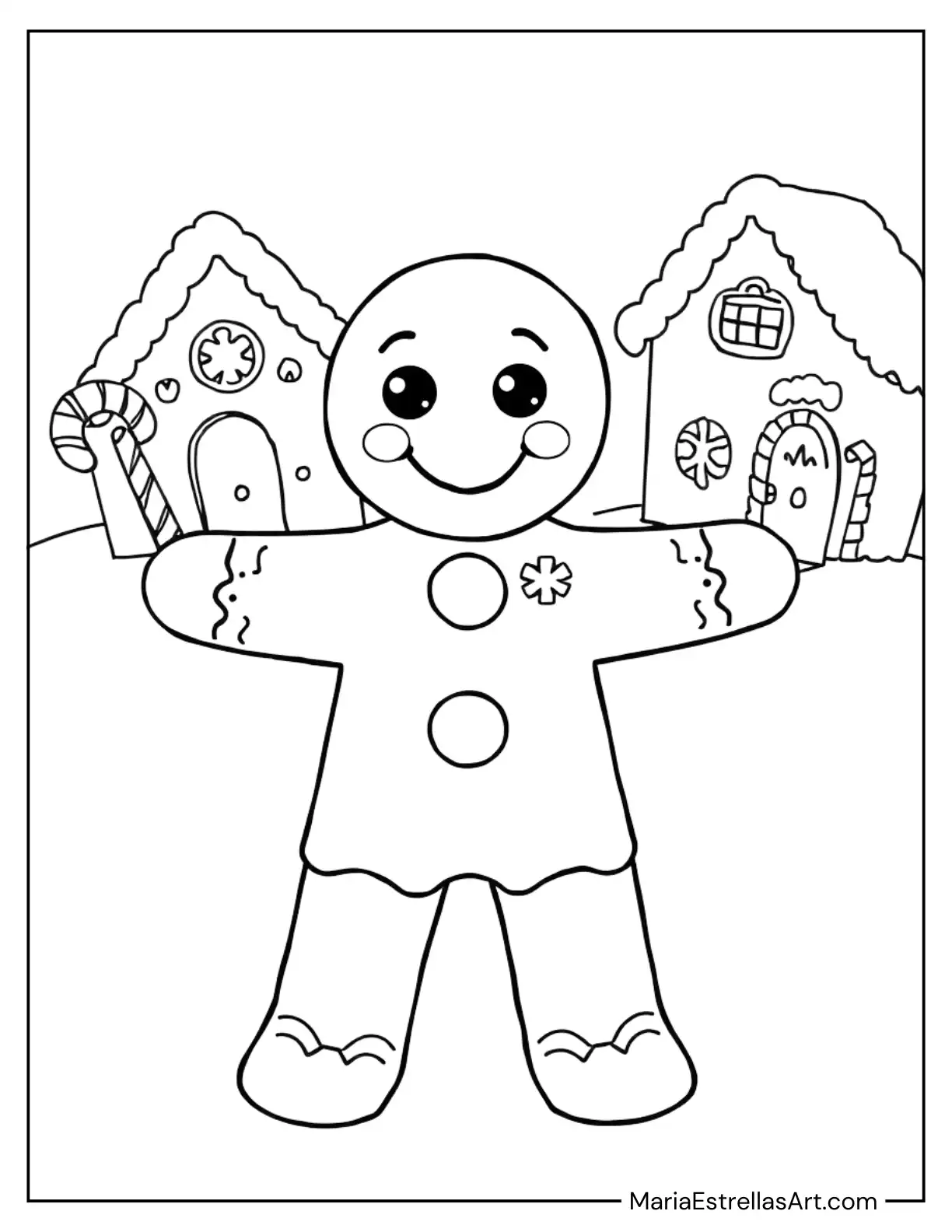 Simple Gingerbread Man with Buttons to Color for Kids