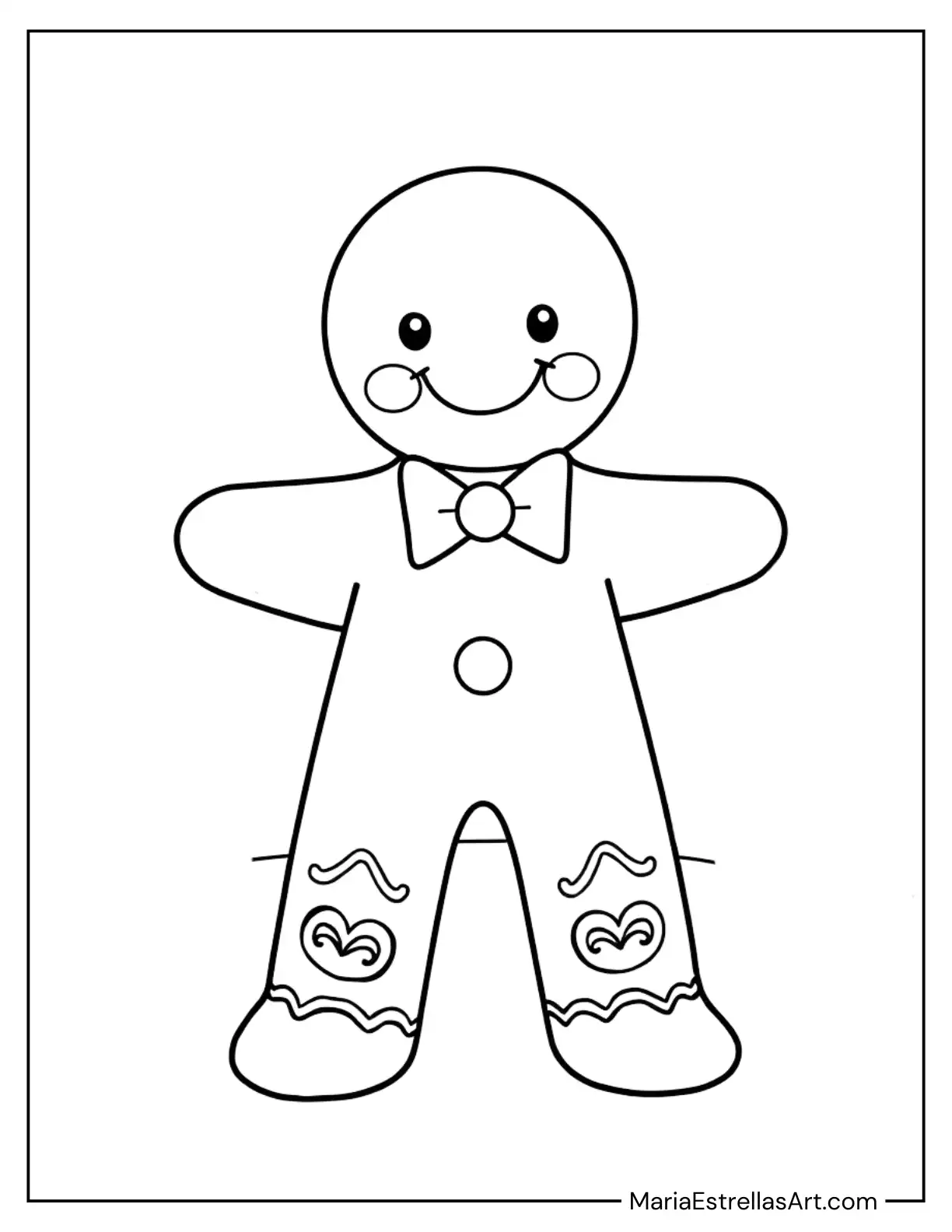 Smiling Gingerbread Man Wearing a Bow Tie to Color for Kids