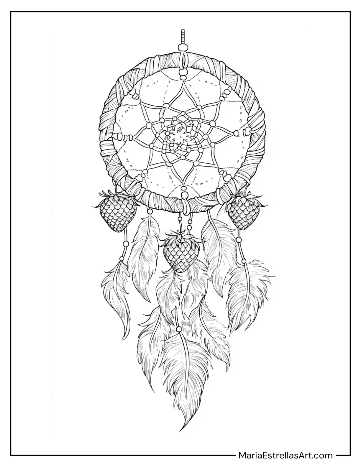 Strawberry-Themed Dreamcatcher to Color for Kids