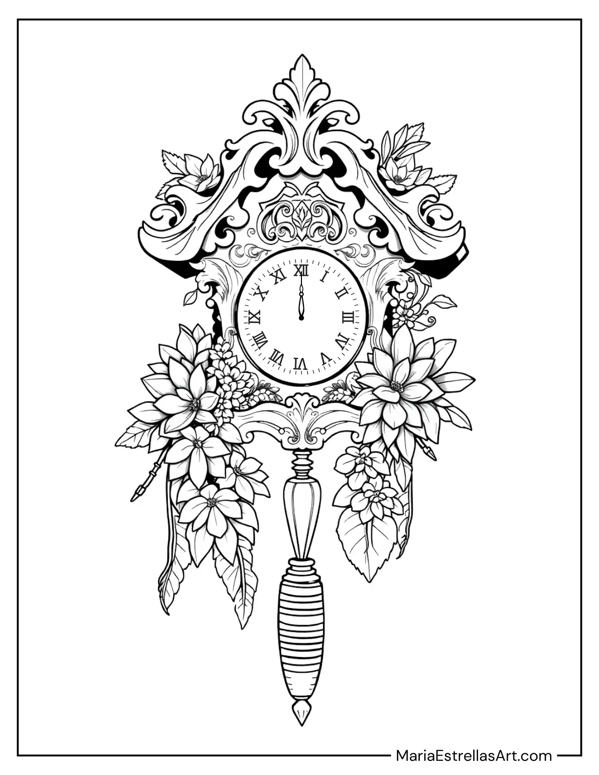 Succulents Growing from a Wall-Mounted Cuckoo Clock Coloring Sheet