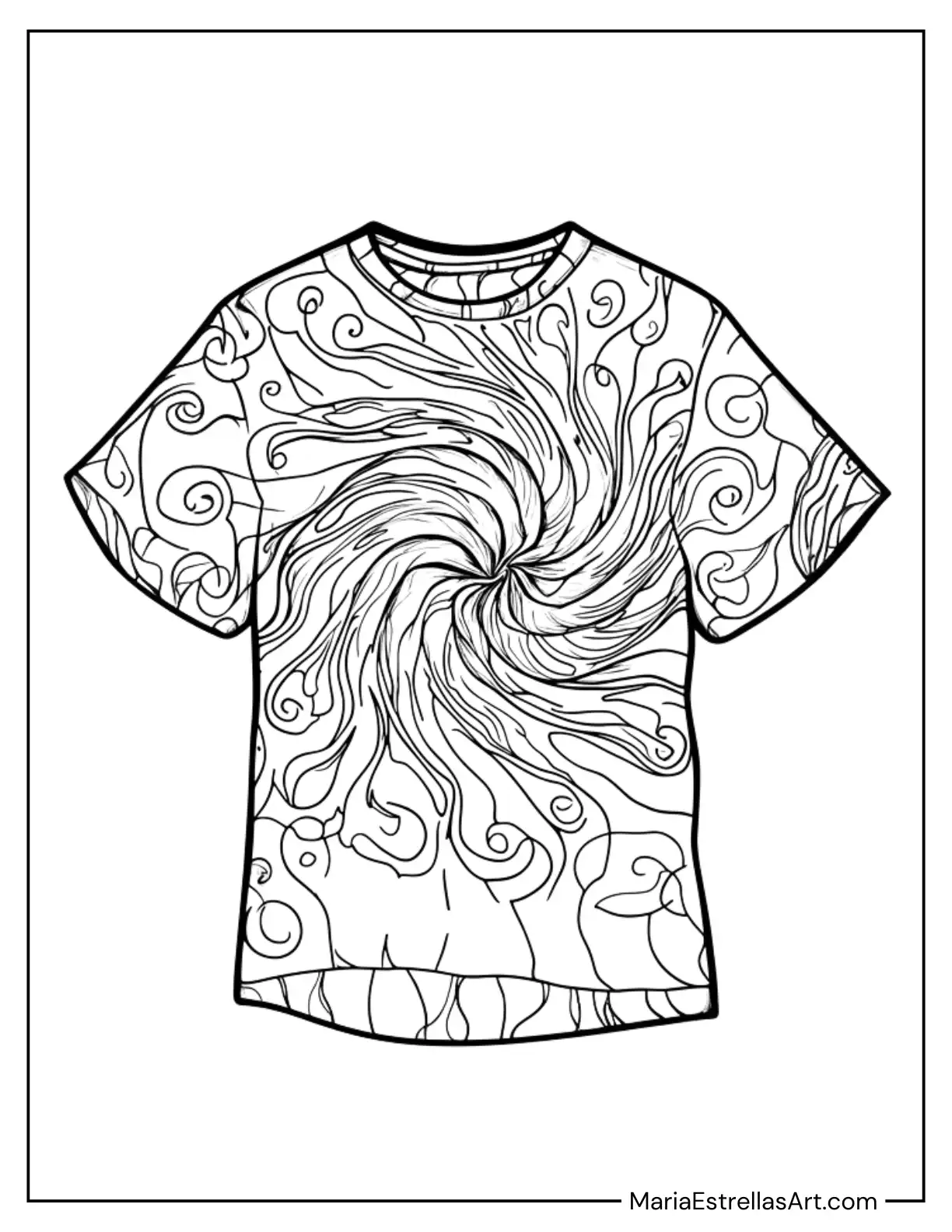 Tie-Dye Shirt Design With Swirling Patterns Coloring Sheet