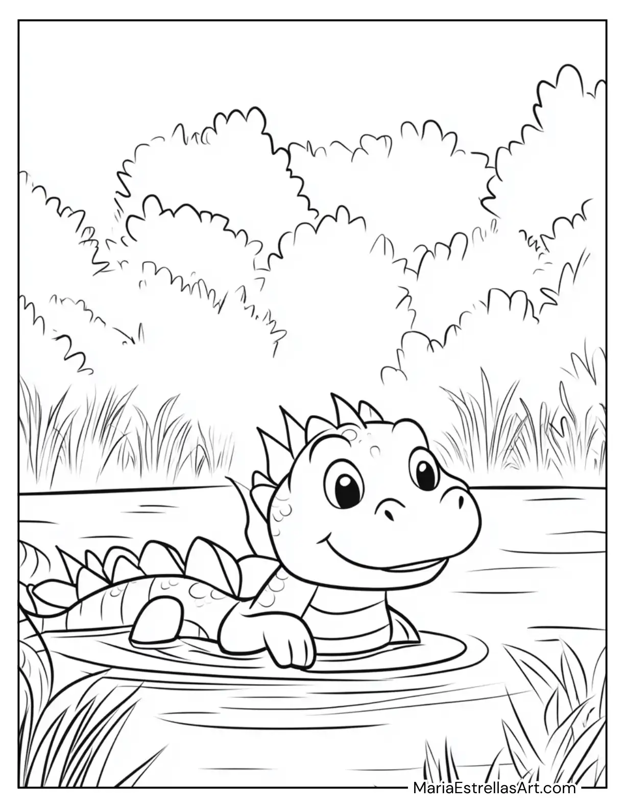 Water Dragon Swimming in a Lake Coloring Sheet