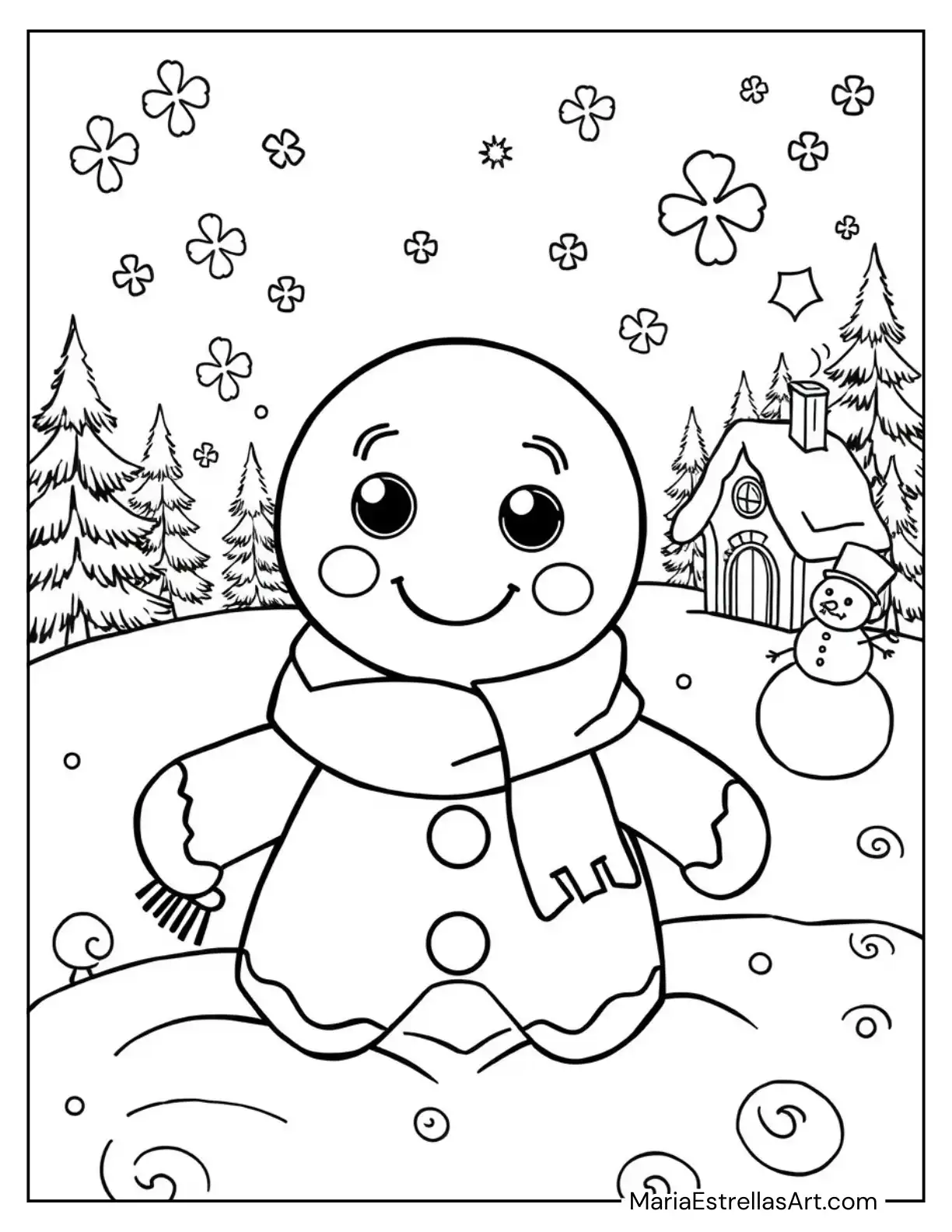 Winter Wonderland Gingerbread Man with a Scarf Coloring Page