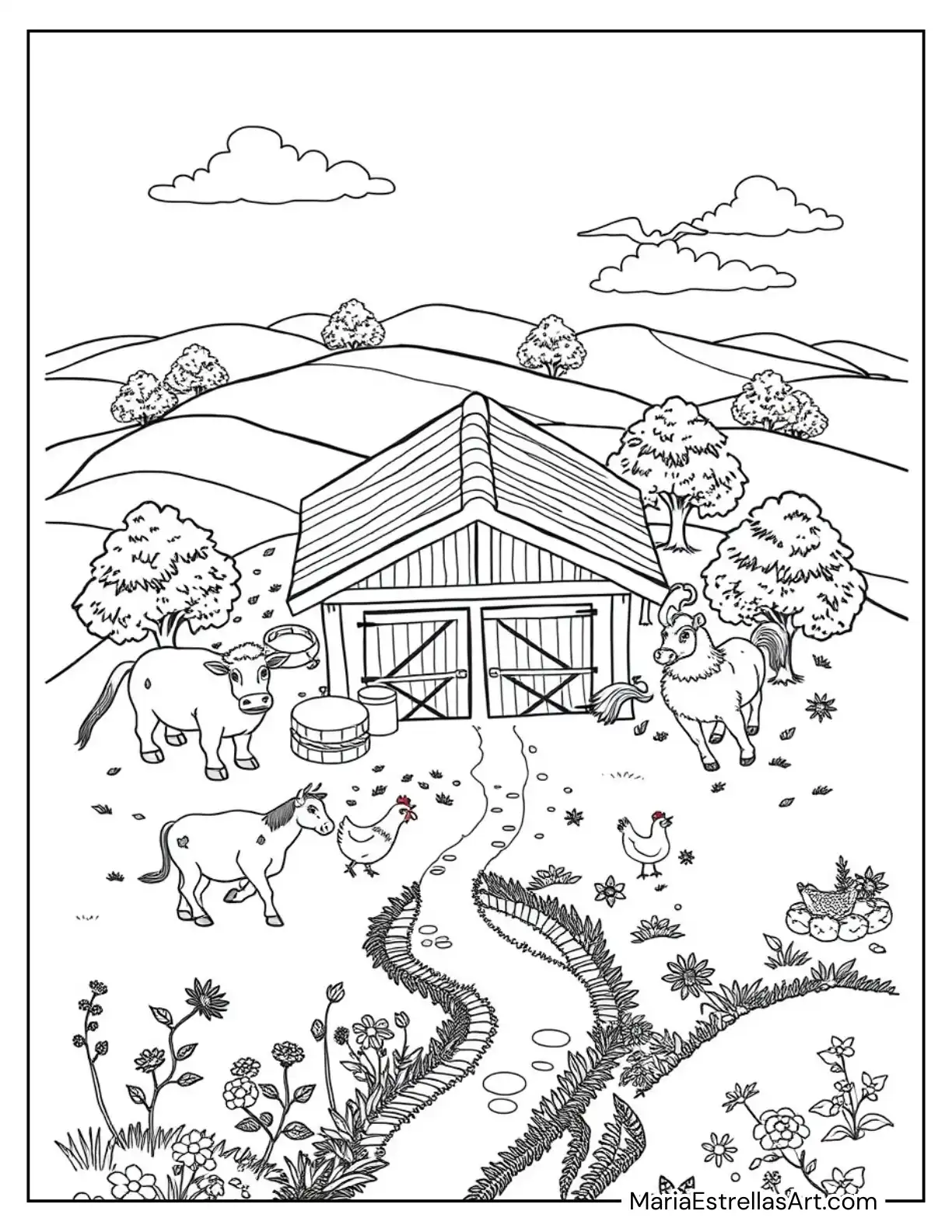 A Unique Perspective of the Stable Viewed From a Bird’s Eye View Coloring Page