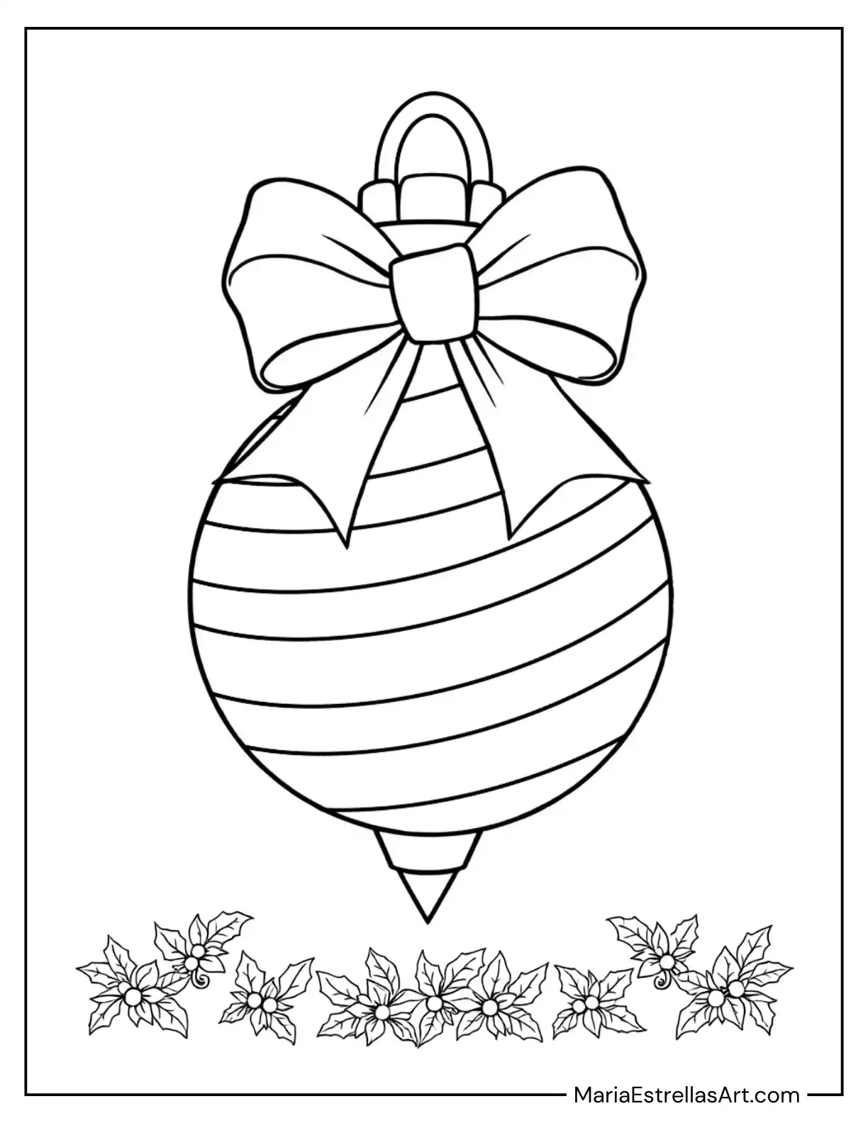 Beautiful Christmas Ball Adorned with a Bow for Kids to Color