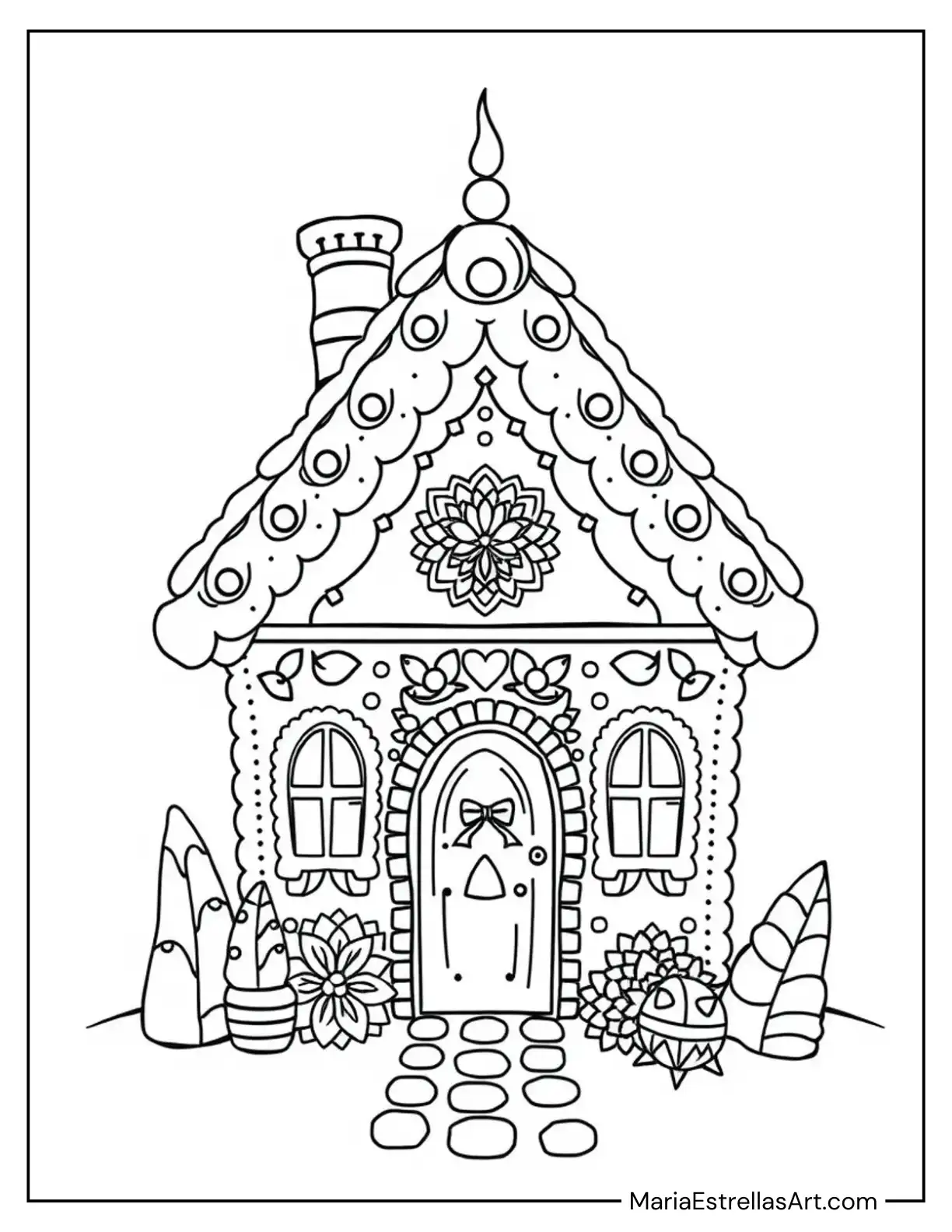 Boho-Inspired Gingerbread House Coloring Page