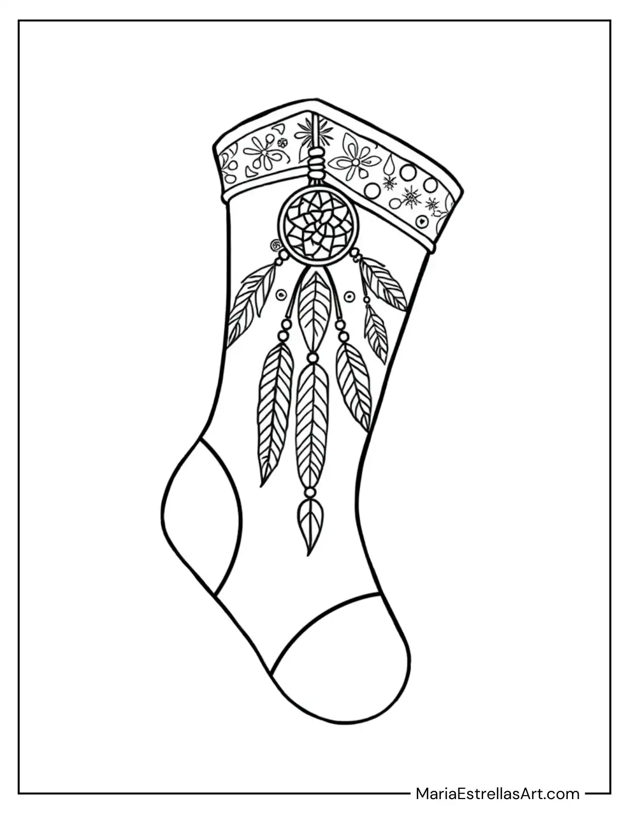 Boho-Themed Stocking With Tassels Coloring Sheet