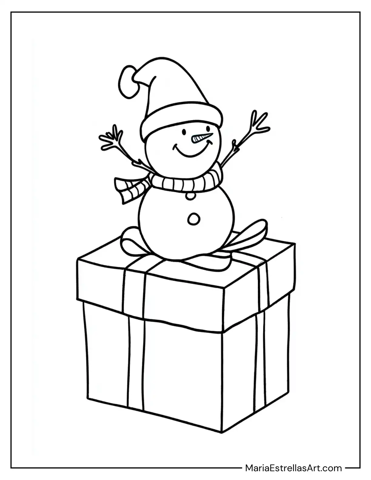 Christmas Gift Topped With a Mini Snowman Coloring Sheet