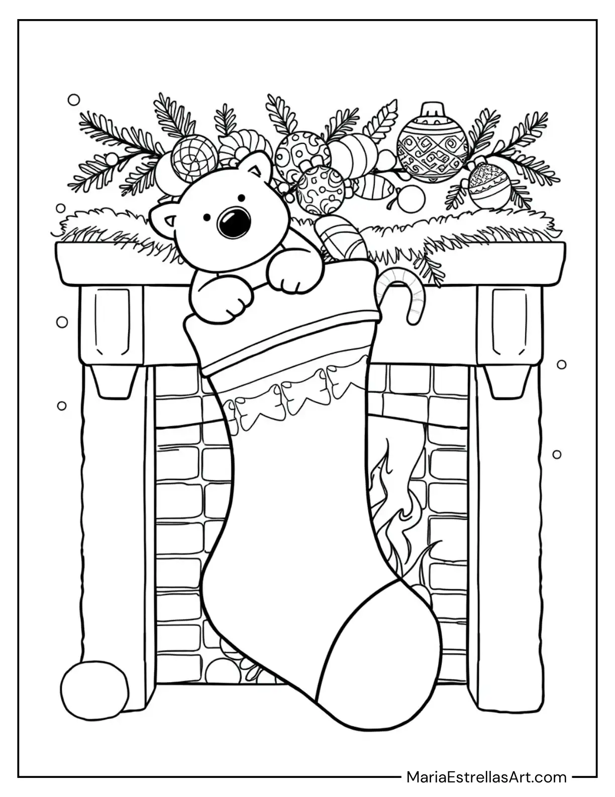 Christmas Stocking With Polar Bears to Color for Kids