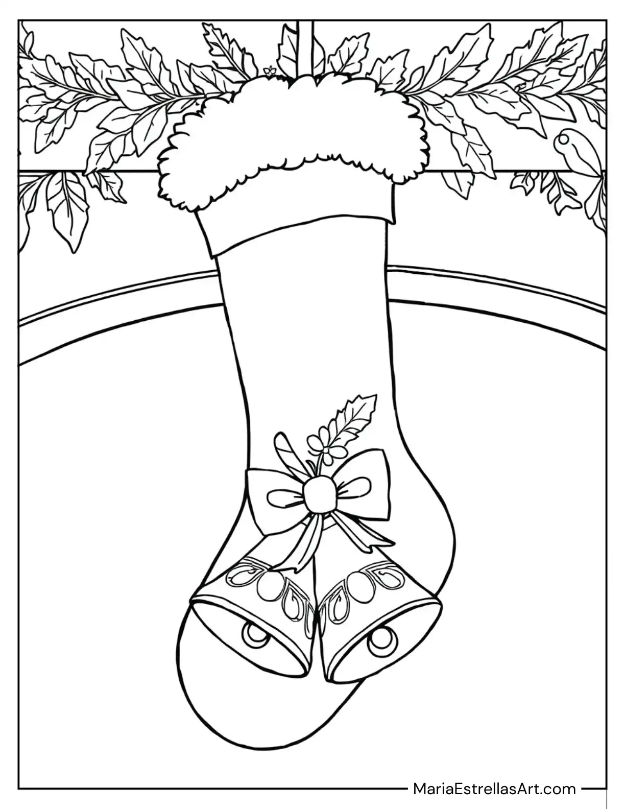 Christmas Stocking With Sleigh Bells to Color for Kids