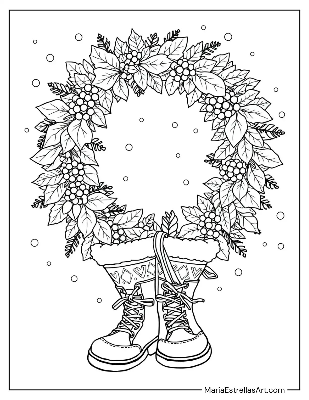 Cozy Wreath With Snow Boots and Mittens Hanging