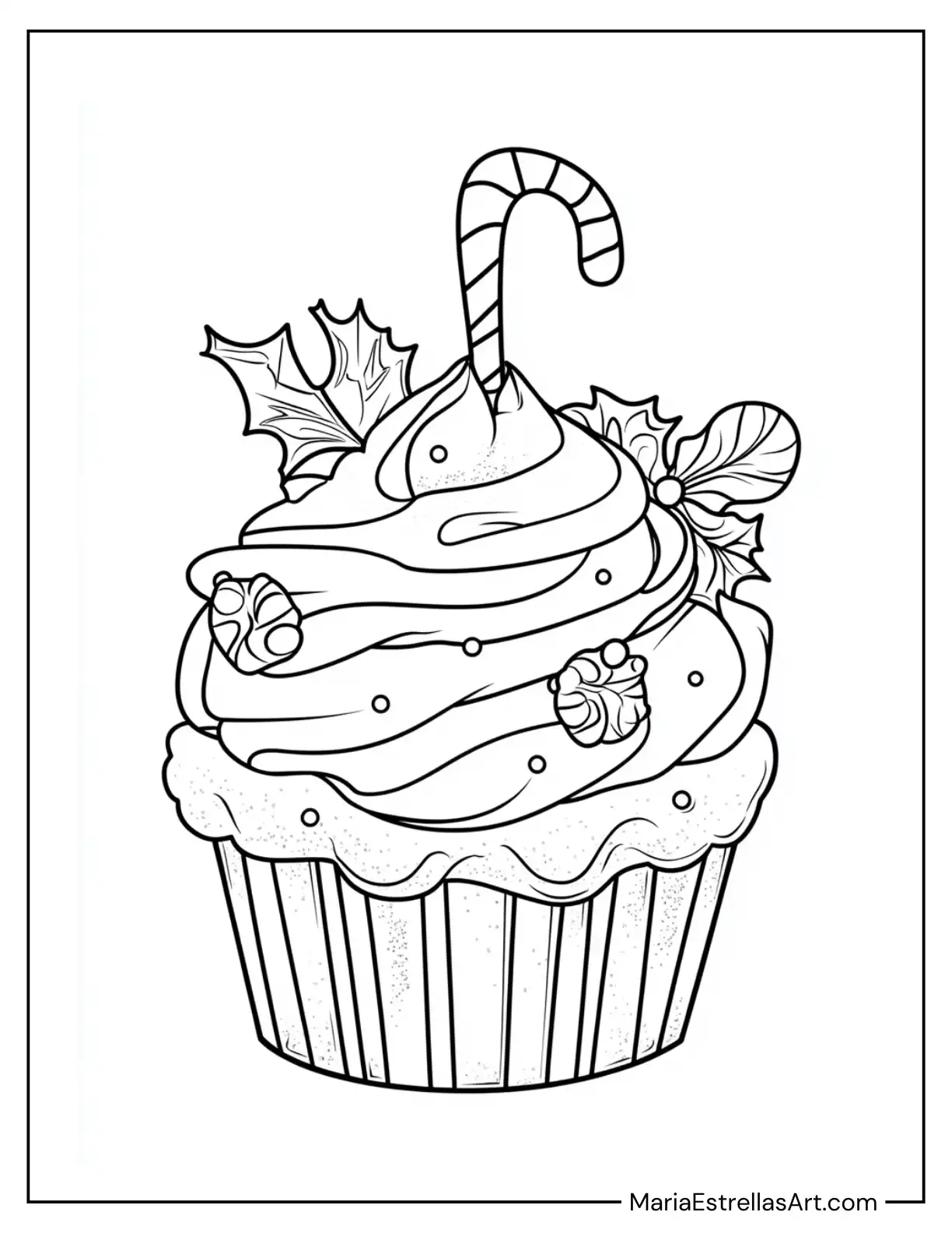 Cupcake-Shaped Ornament With Peppermint and Frost Coloring Sheet